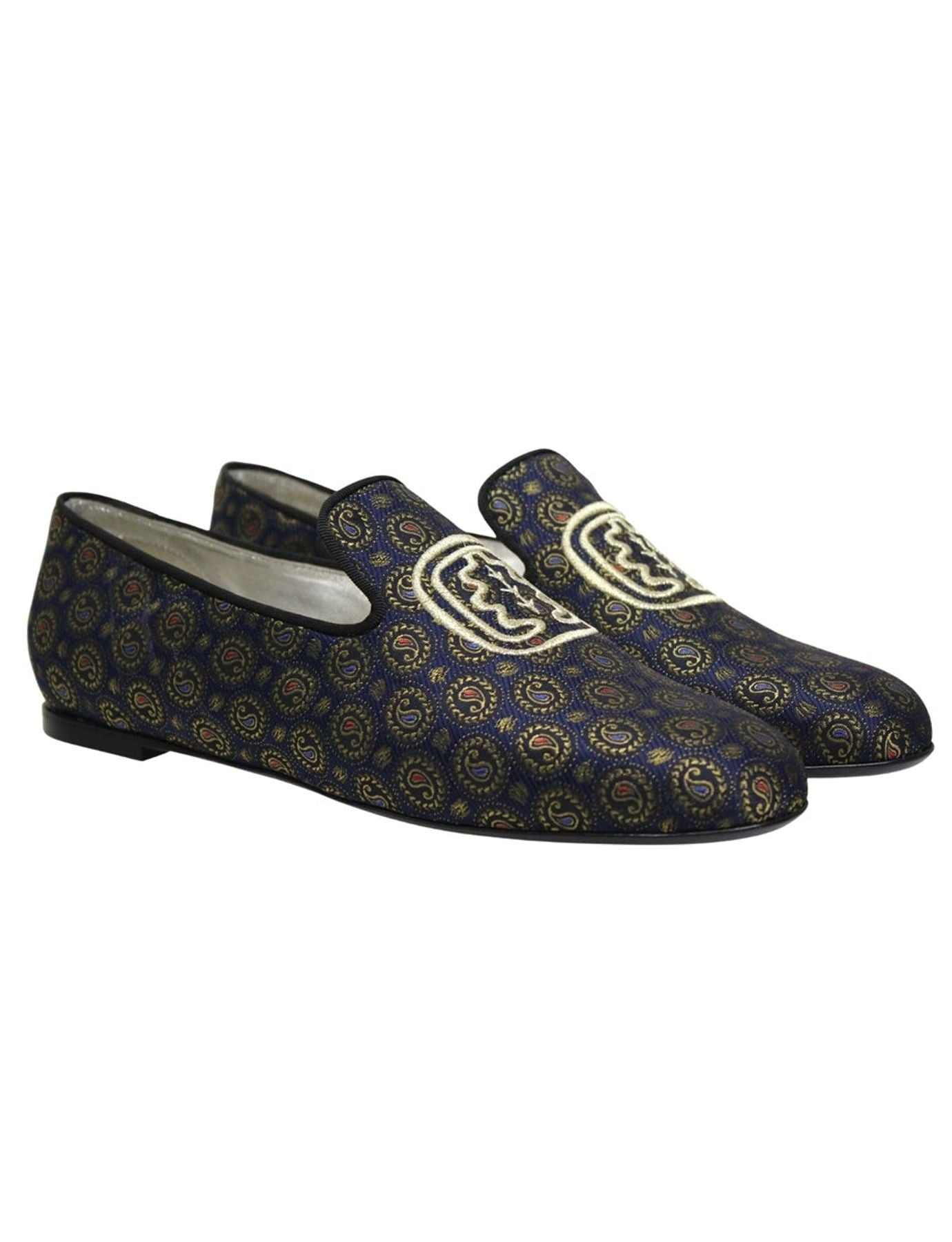 Slippers brodés bleu et or