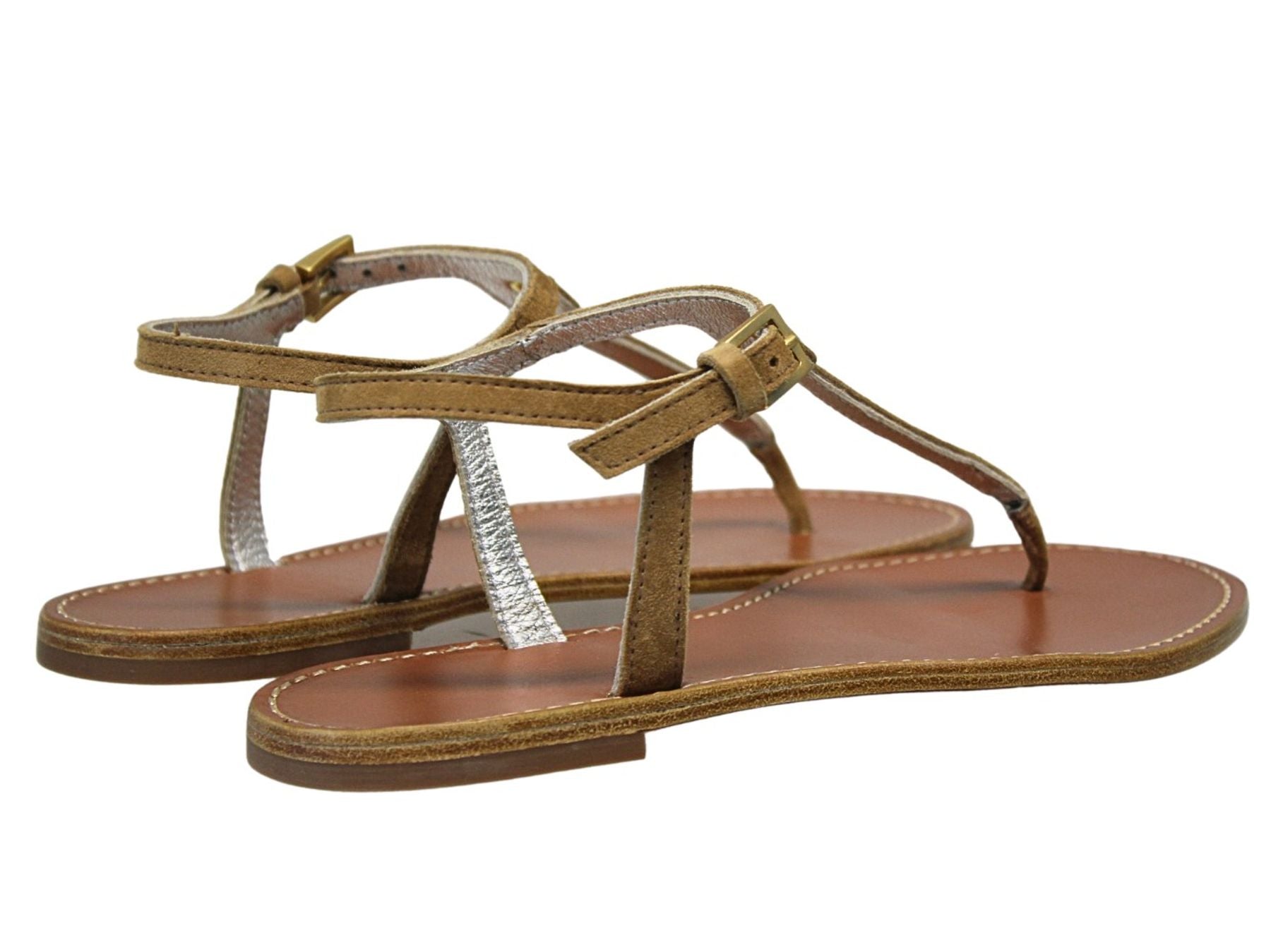 Sandales plates cuir tabac