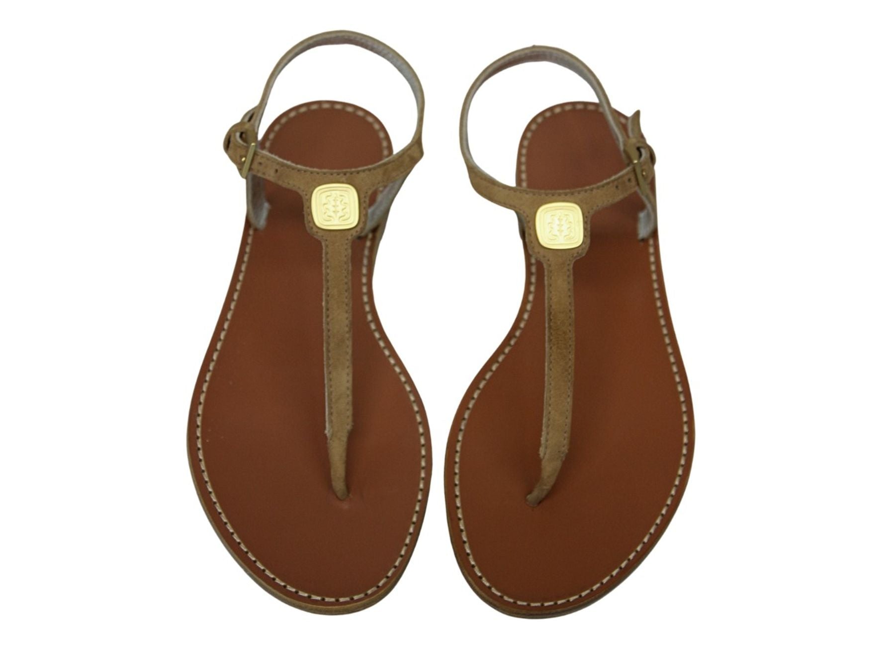 Sandales plates cuir tabac