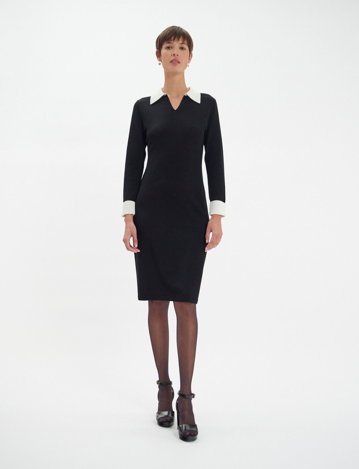 gabby-dress-in-black-merino-wool-white-cuffs