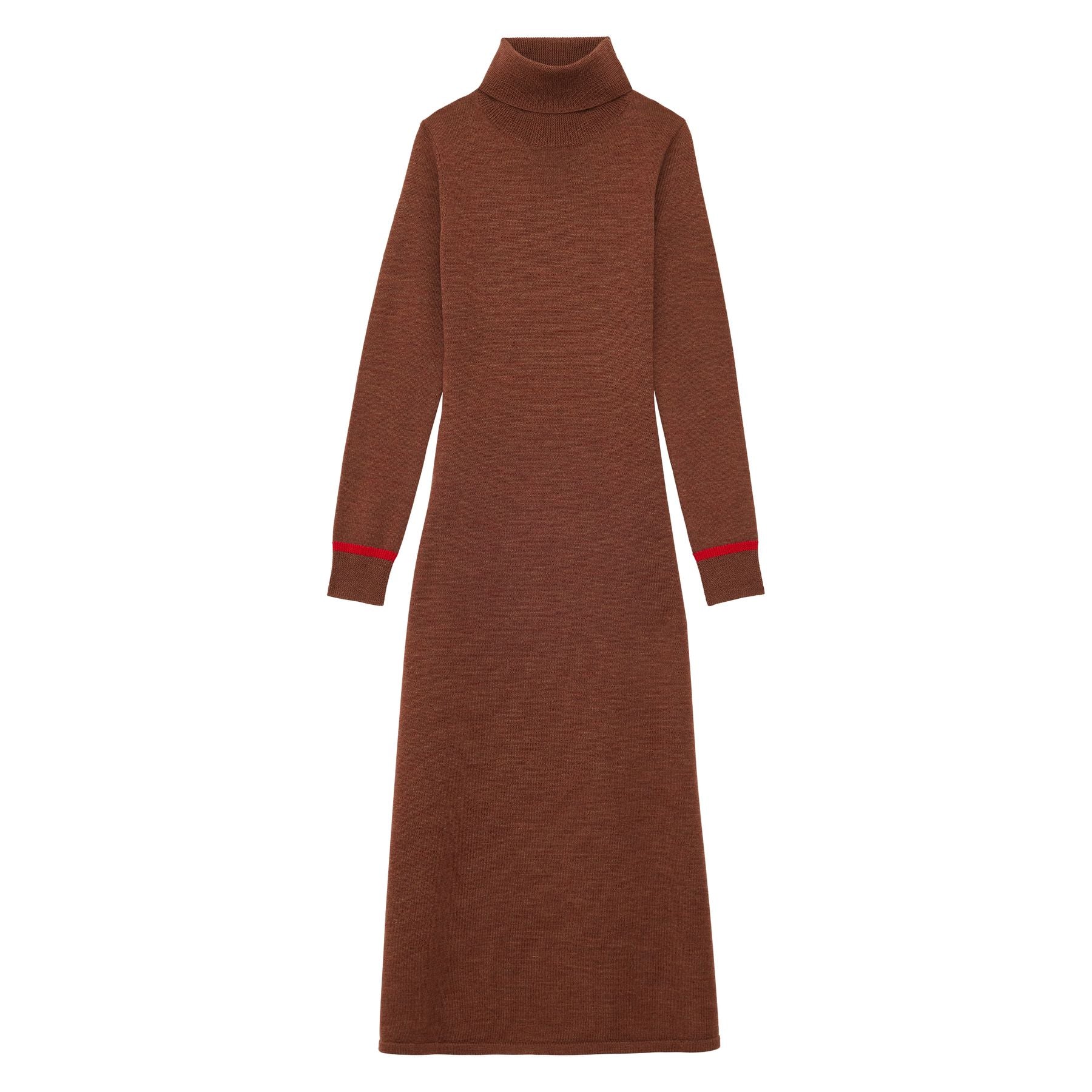 Divine brown turtleneck dress with fuchsia trim