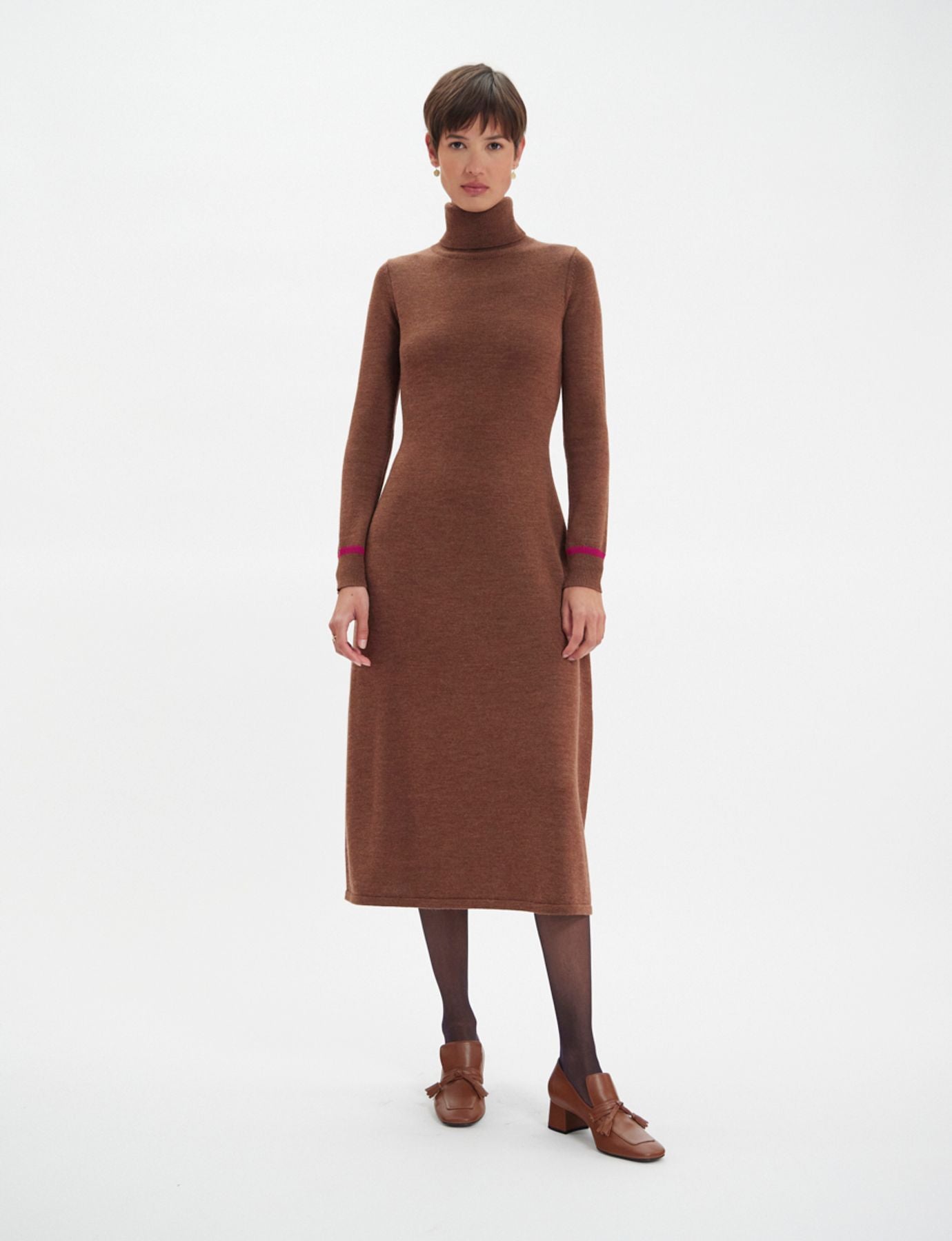 divine-brown-turtleneck-dress-with-fuchsia-trim