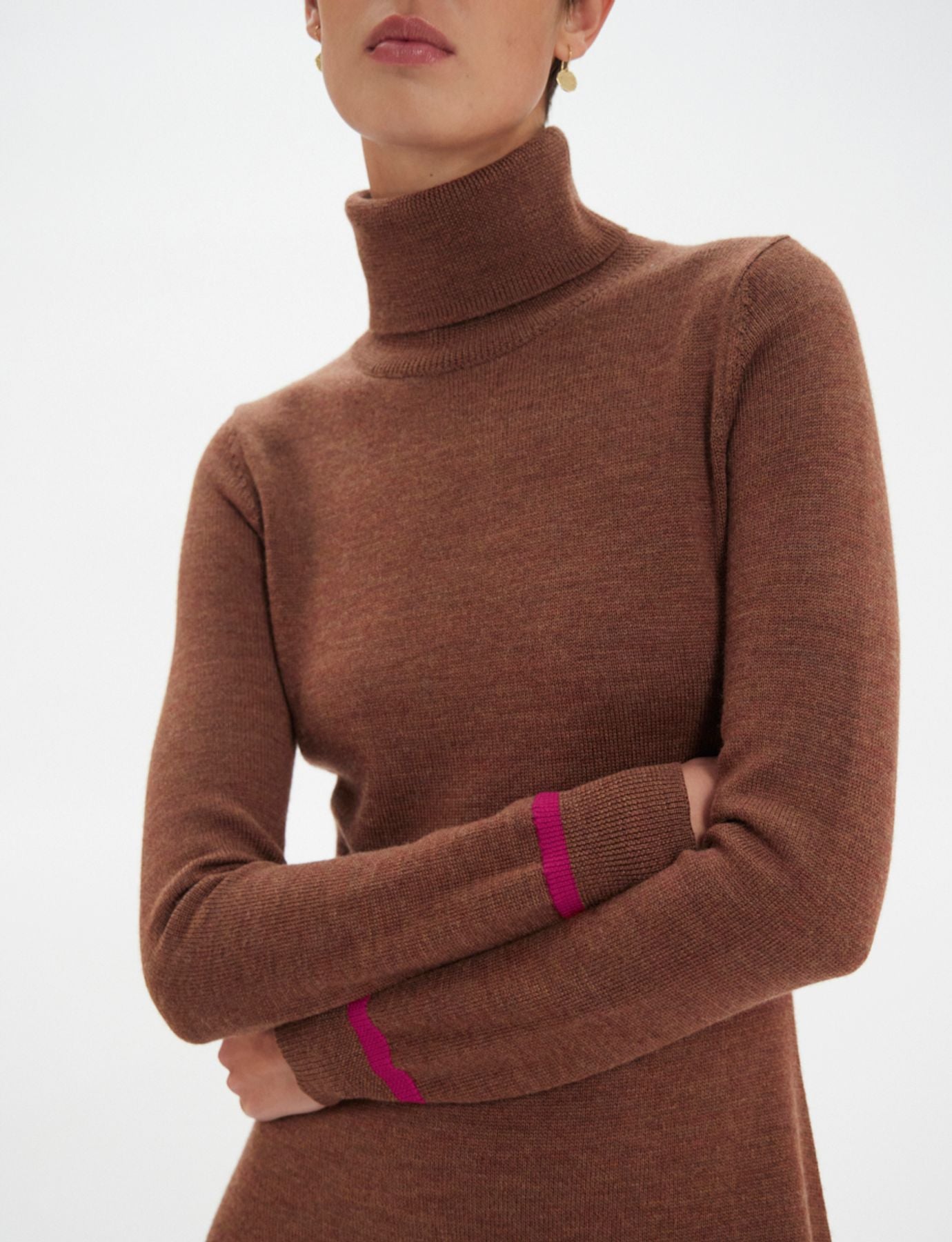 divine-brown-turtleneck-dress-with-fuchsia-trim