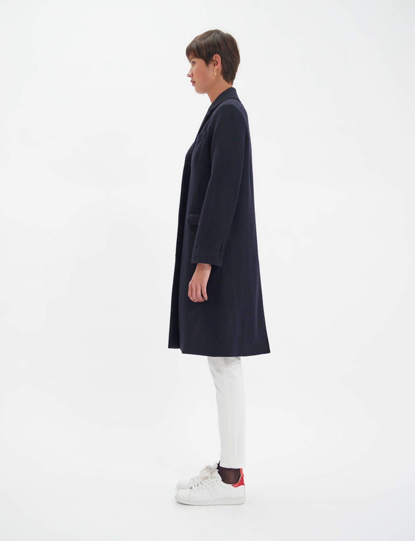 Manteau Franck en lainage à  chevrons marine et noir