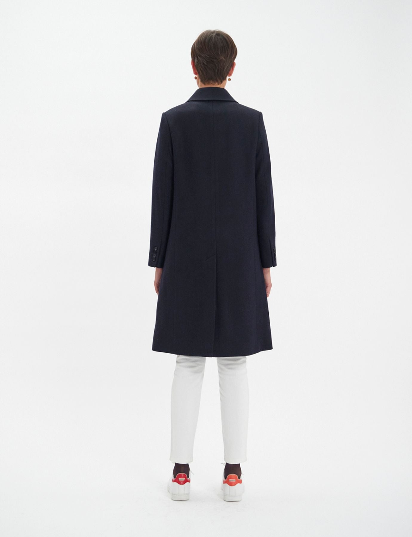Manteau Franck en lainage à  chevrons marine et noir