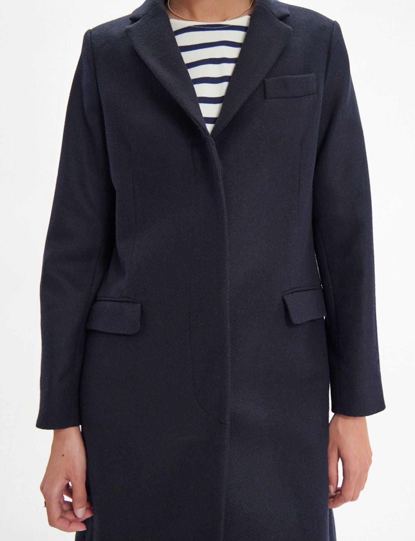 Manteau Franck en lainage à  chevrons marine et noir