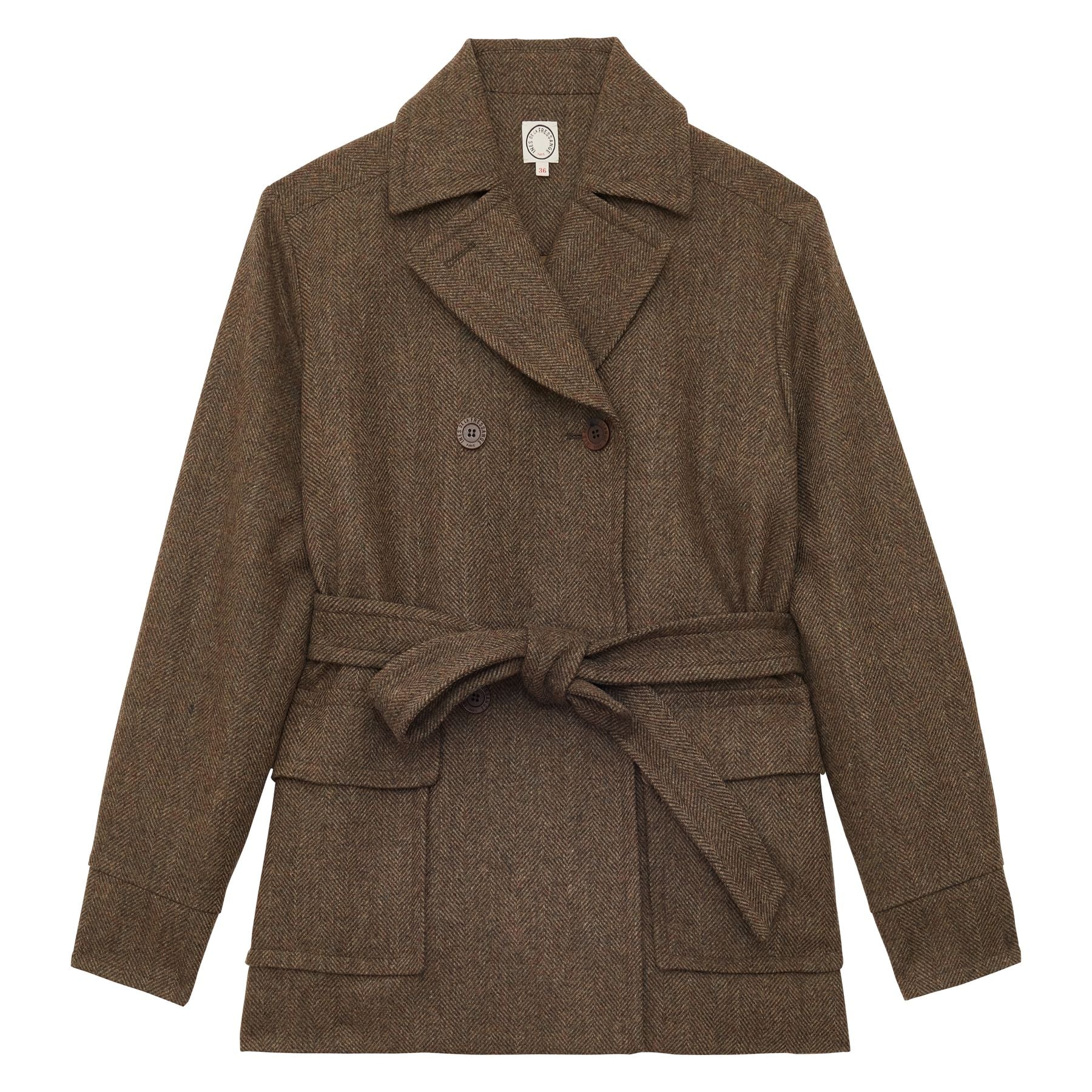 romaric-short-coat-in-brown-wool-with-herringbone-pattern