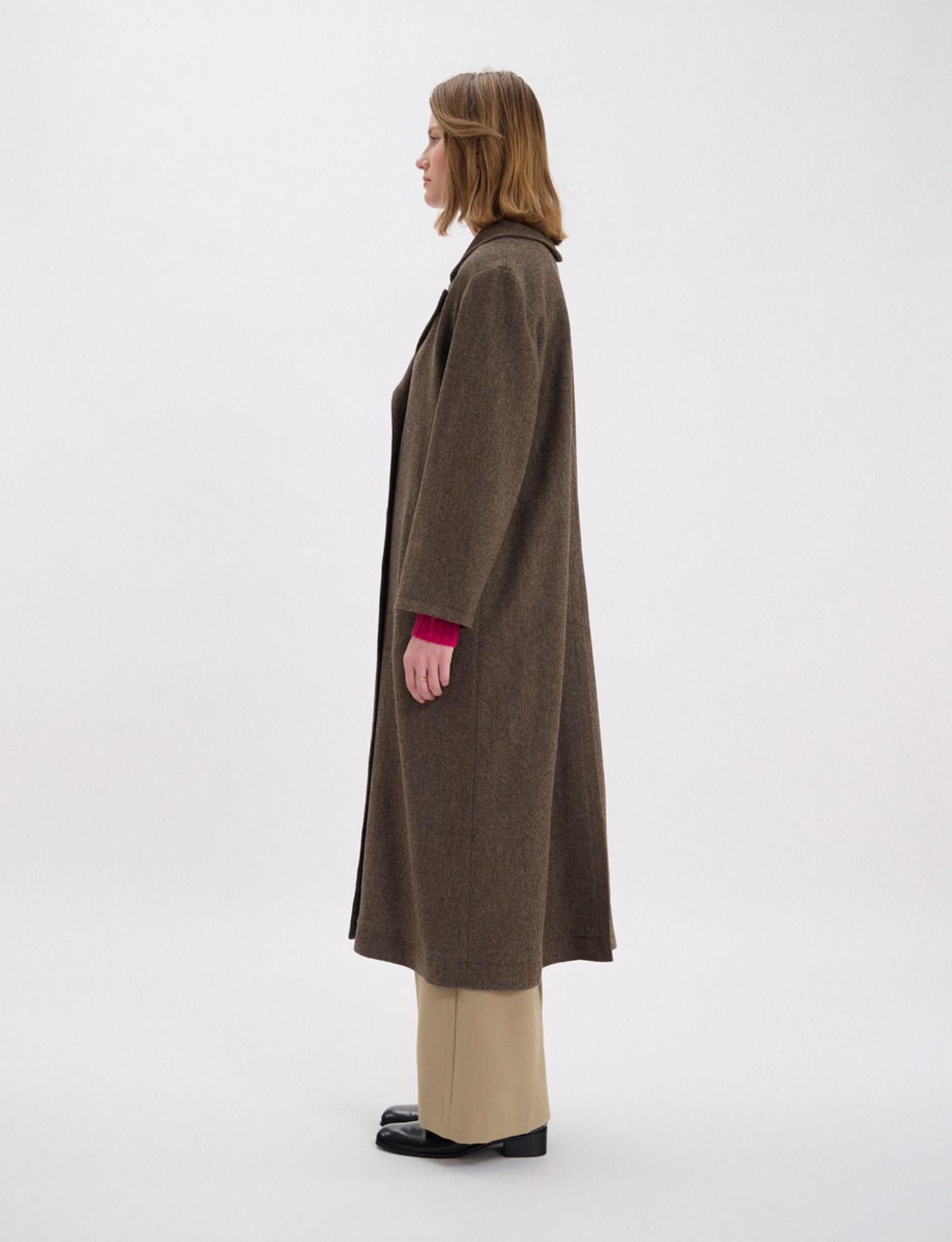 Manteau  Denise en lainage marron à chevrons