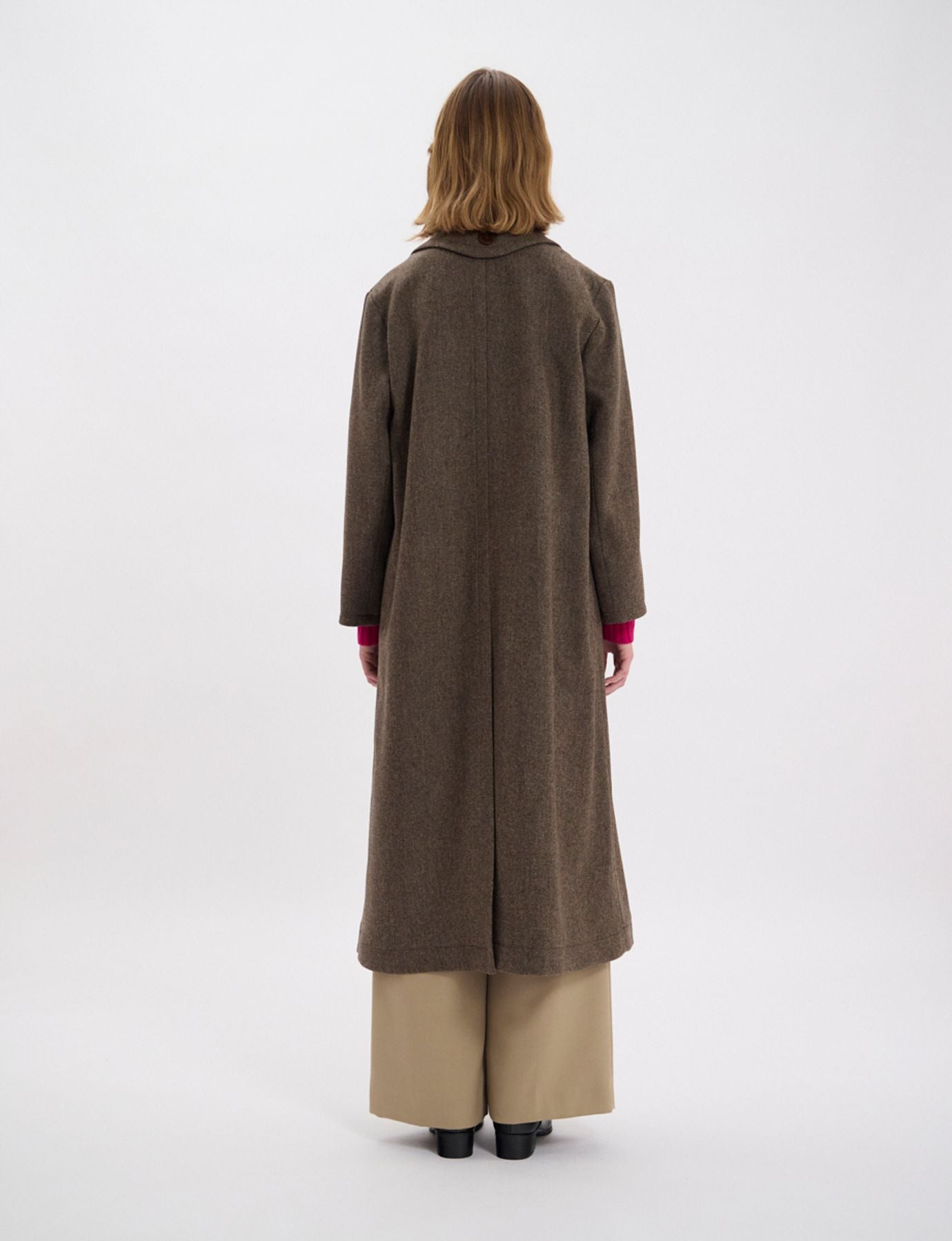 Manteau  Denise en lainage marron à chevrons