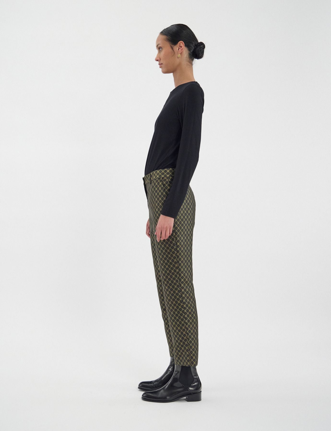 Pantalon Audrey tissage jacquard noir et doré