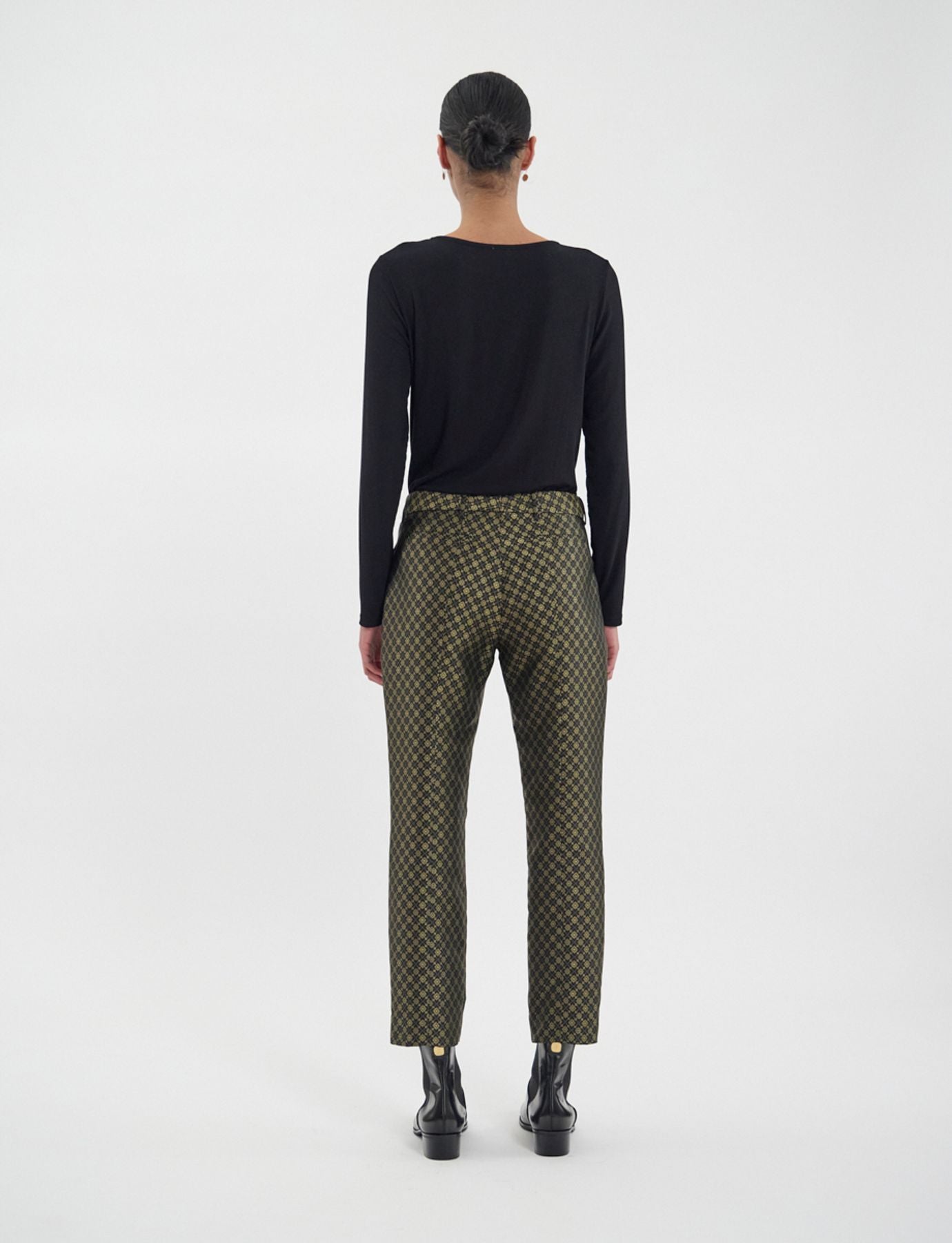 Pantalon Audrey tissage jacquard noir et doré