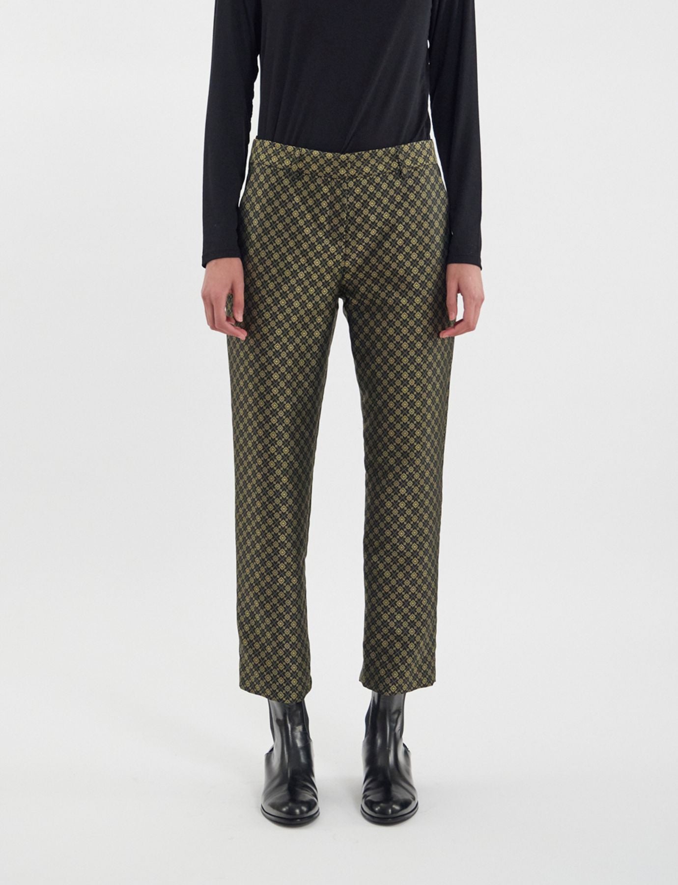 Pantalon Audrey tissage jacquard noir et doré