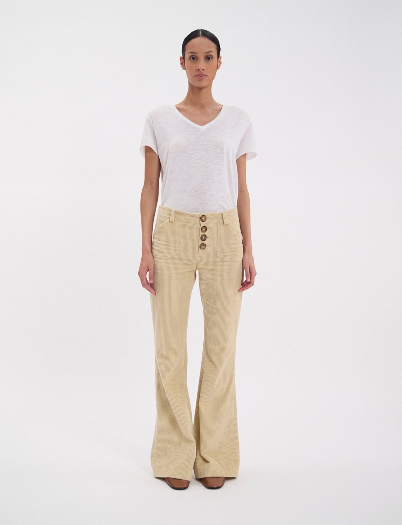 Pantalon Charlotte en velours grosse côte crème