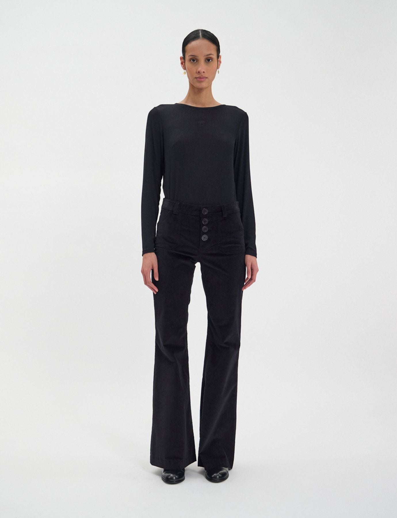 Pantaloni Charlotte in velluto nero liscio