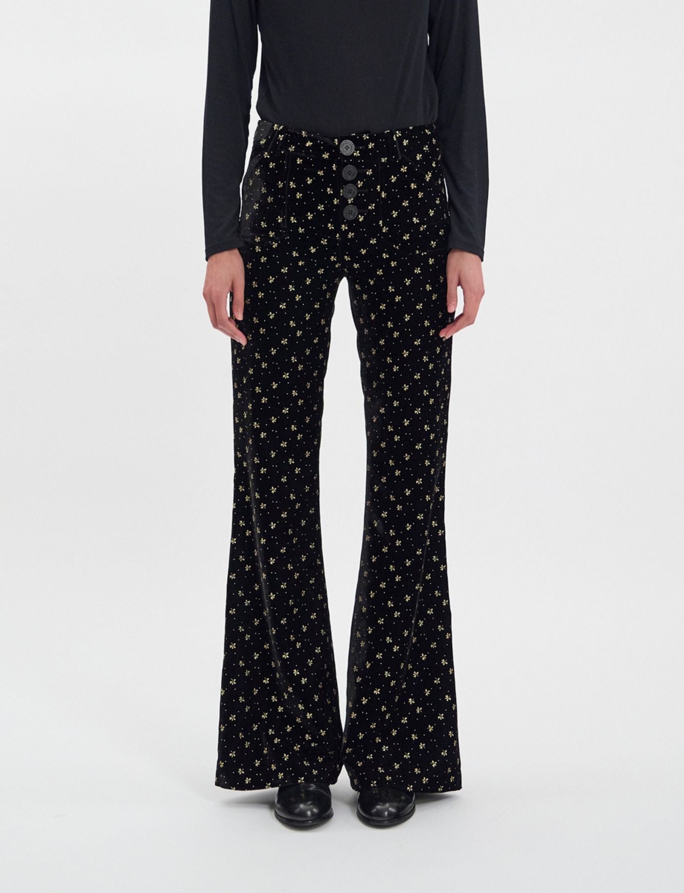 charlotte-trousers-in-smooth-black-velvet-with-gold-print