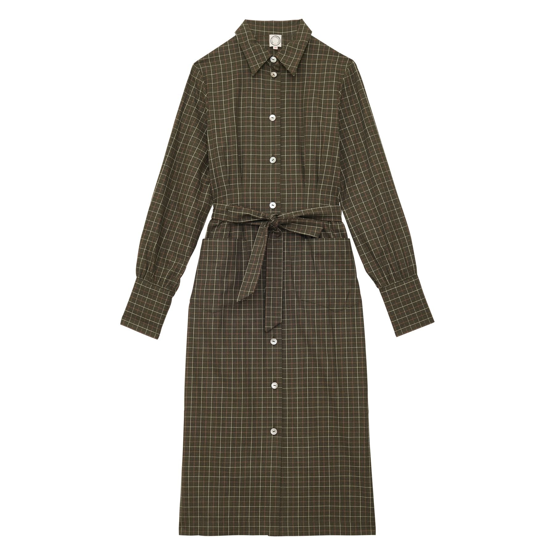 rosabella-khaki-cotton-check-dress