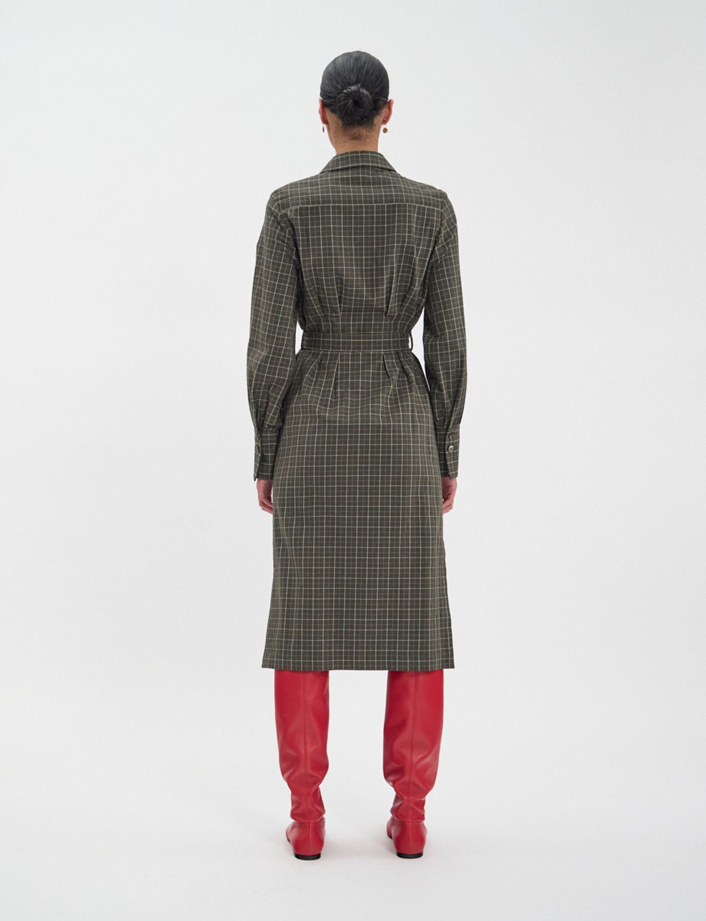 rosabella-khaki-cotton-check-dress