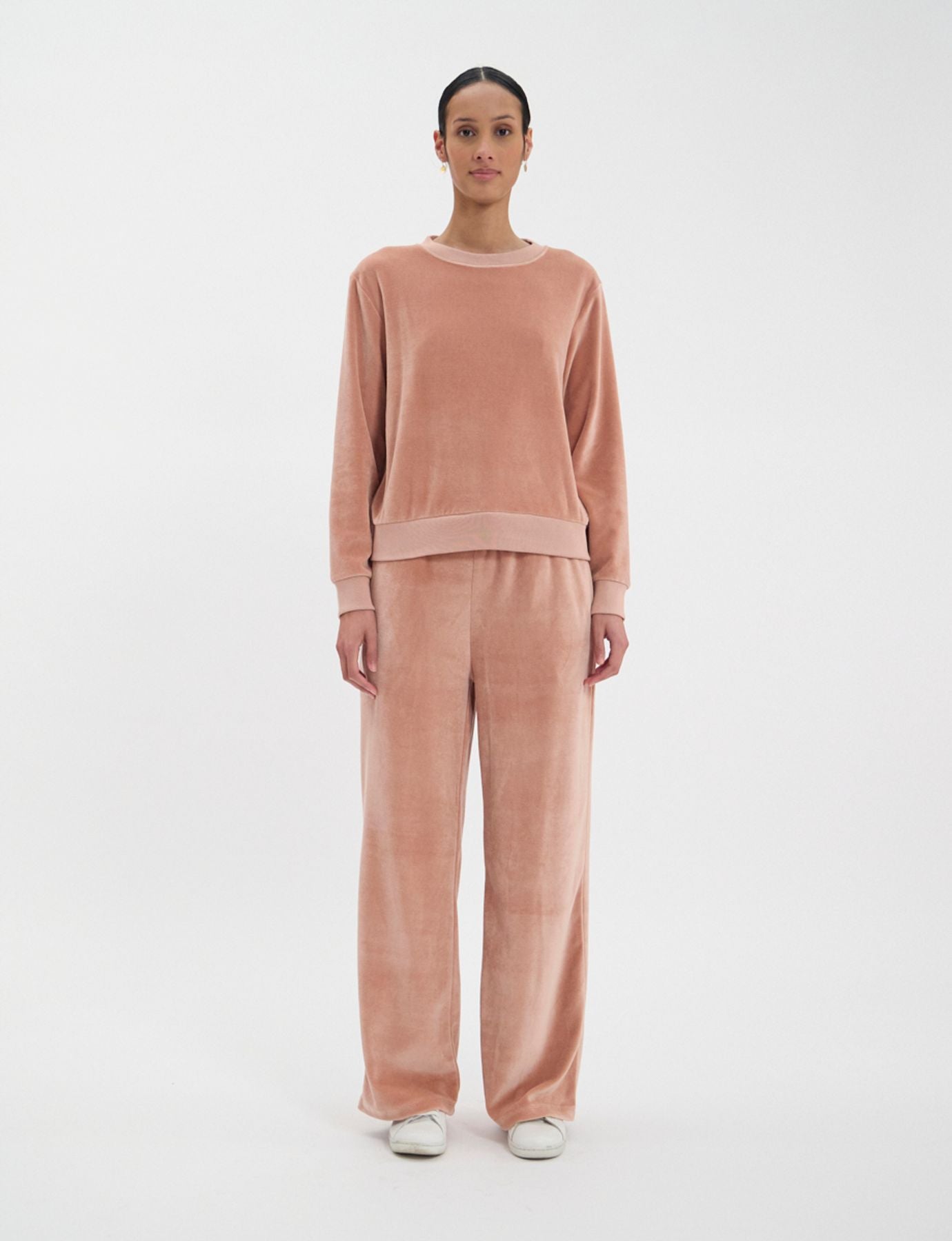 Jersey Mathilde de terciopelo suave rosa empolvado