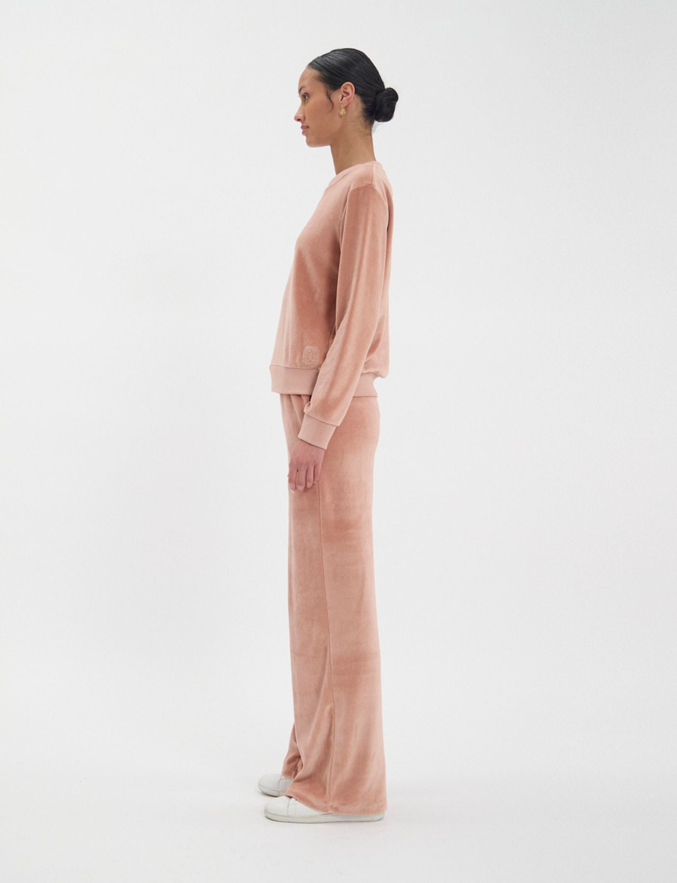 Jersey Mathilde de terciopelo suave rosa empolvado
