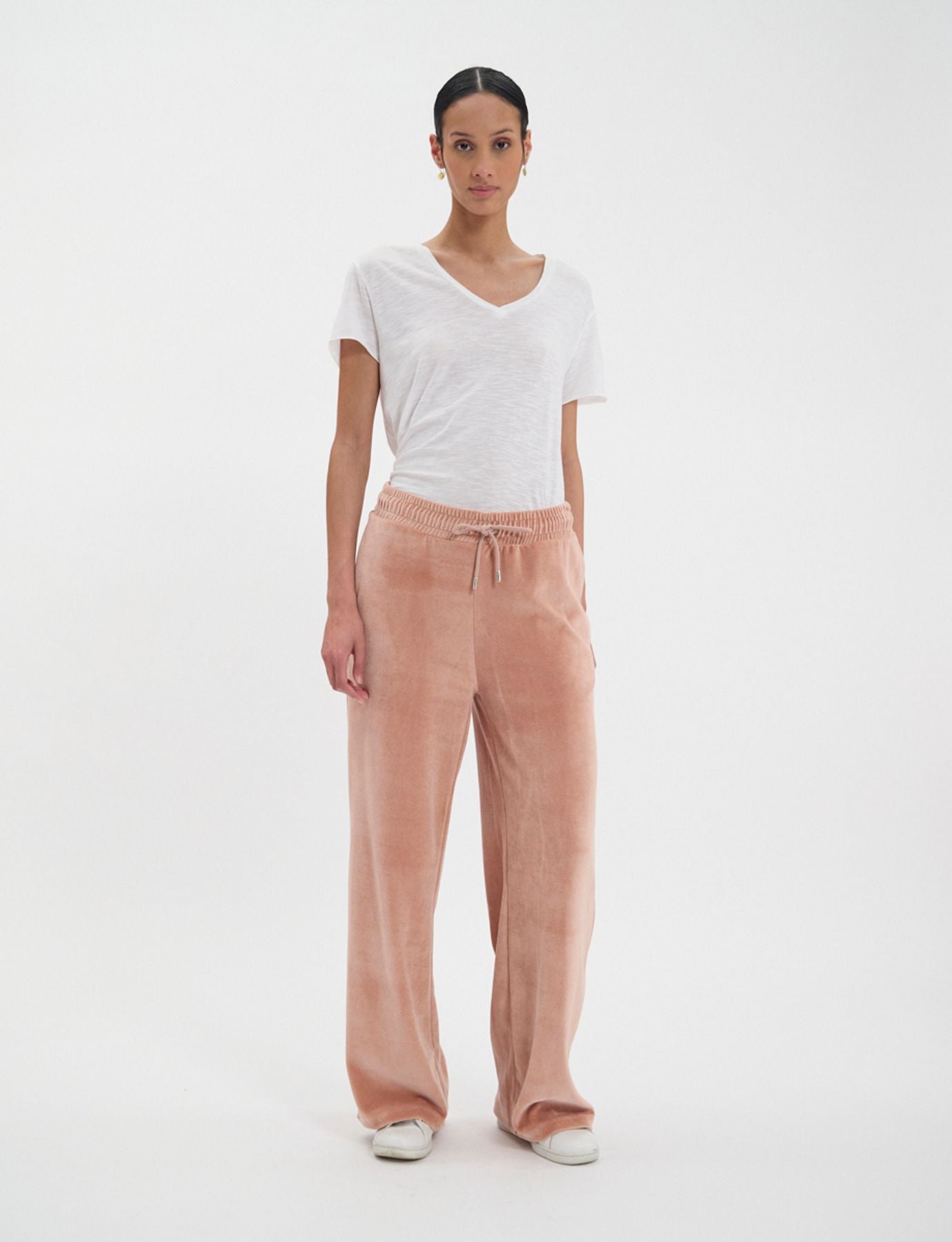 Pantalón de chándal Britney de terciopelo rosa empolvado