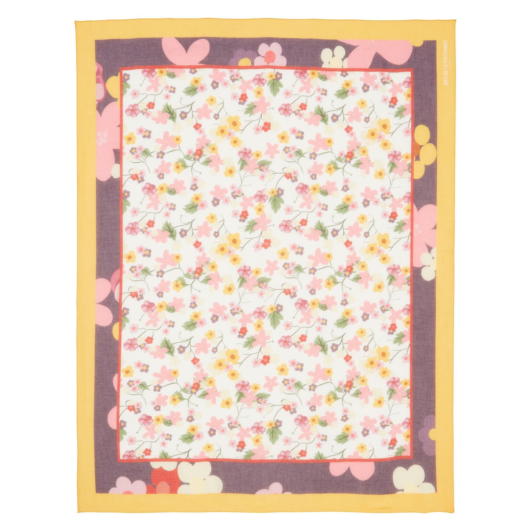 Pareo Flore in mixed silk with yellow flowers