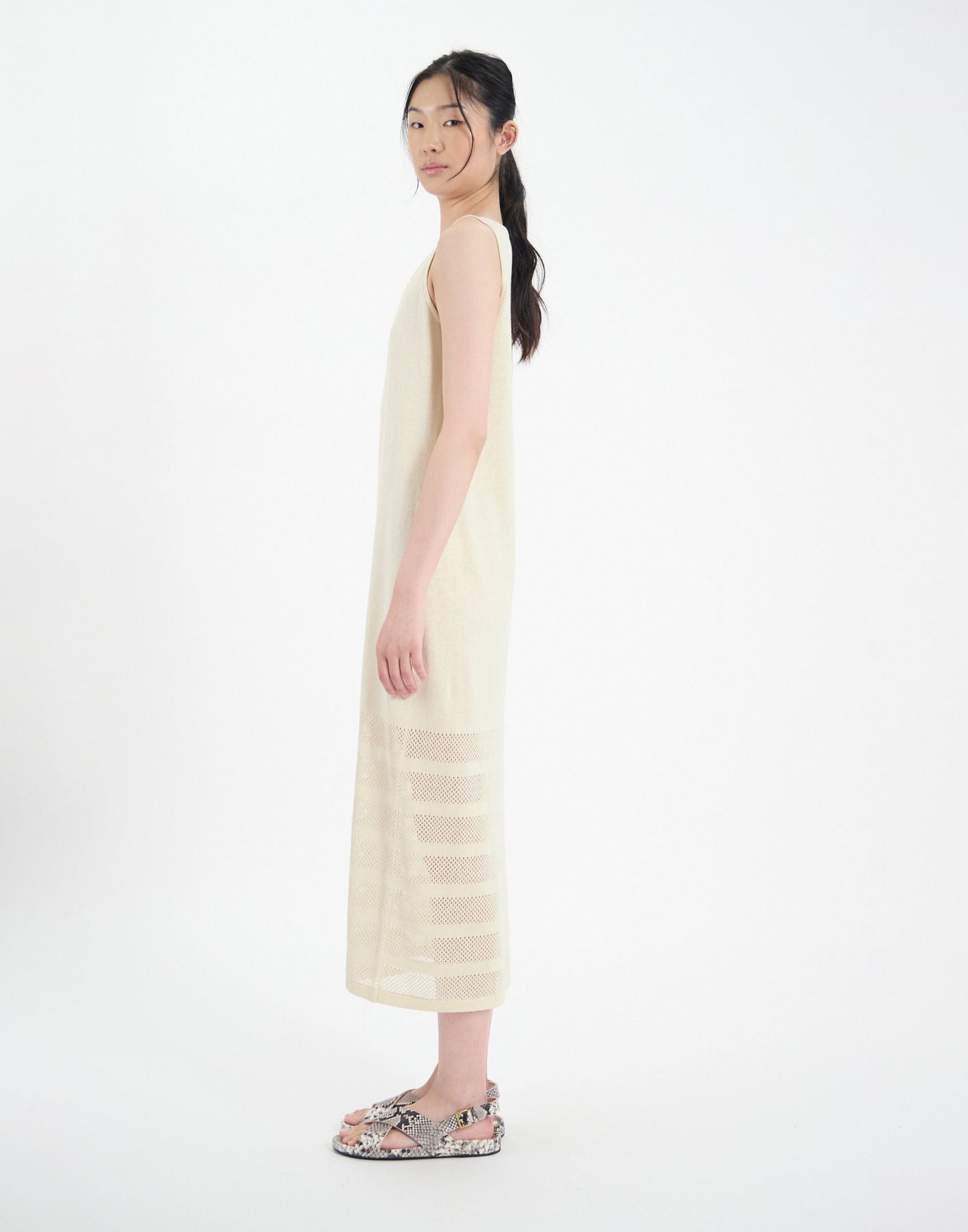 Vestido Casilda de lino crudo con rayas