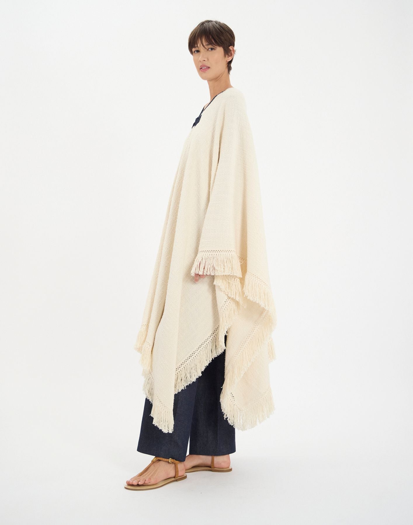 Poncho Gonzalo in cotone ecru