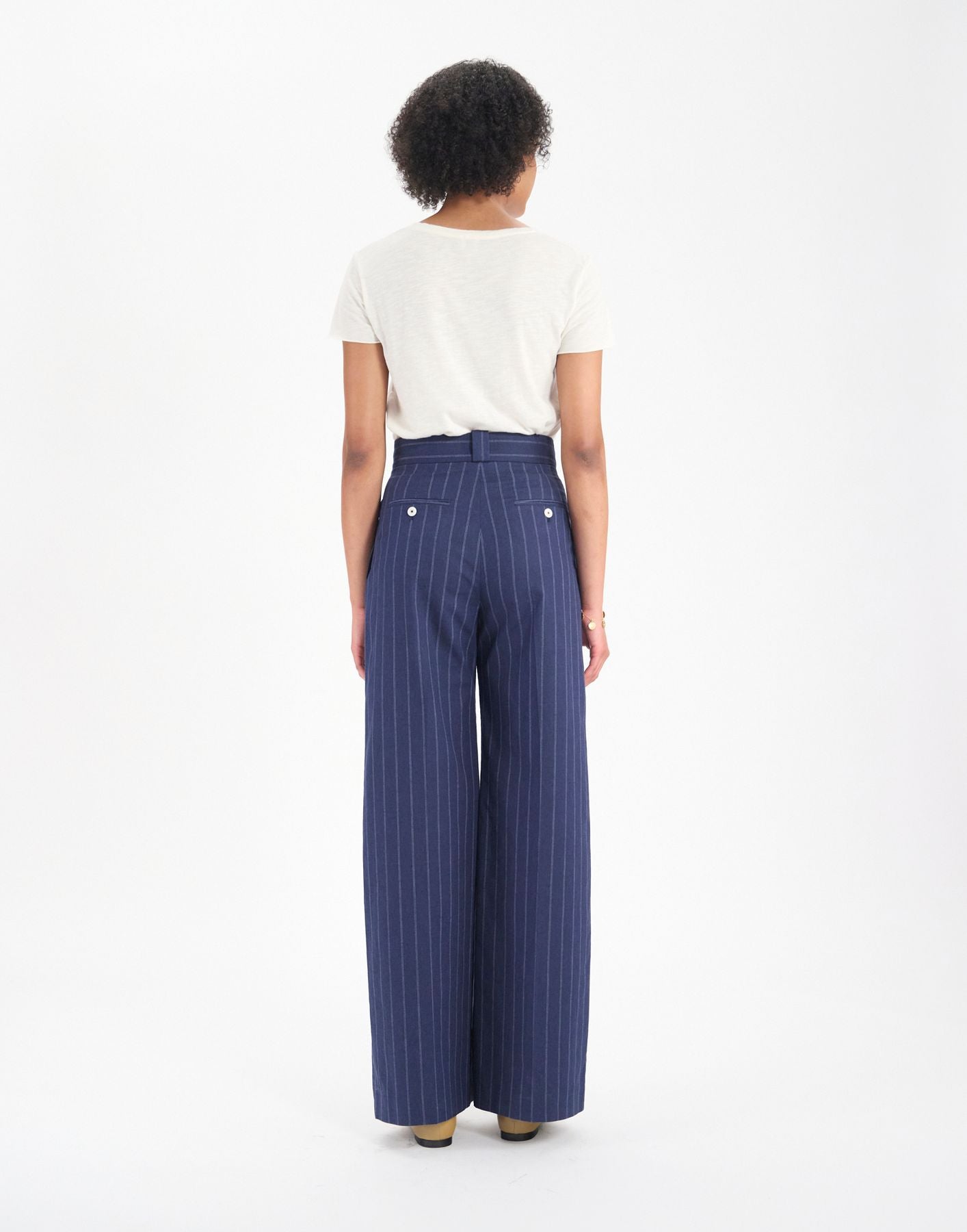 Pantaloni Marlène in misto lino navy