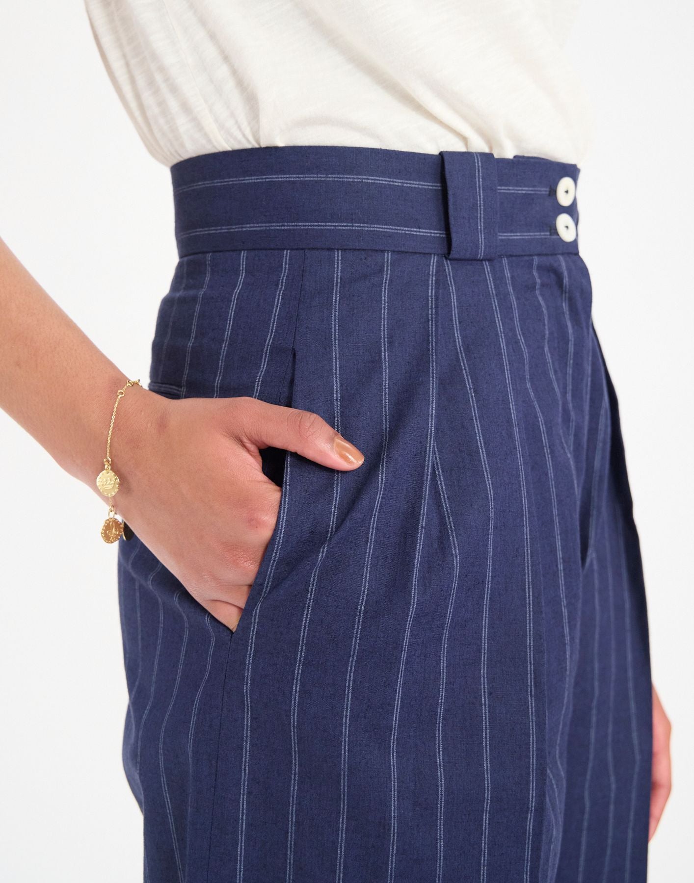 Pantaloni Marlène in misto lino navy