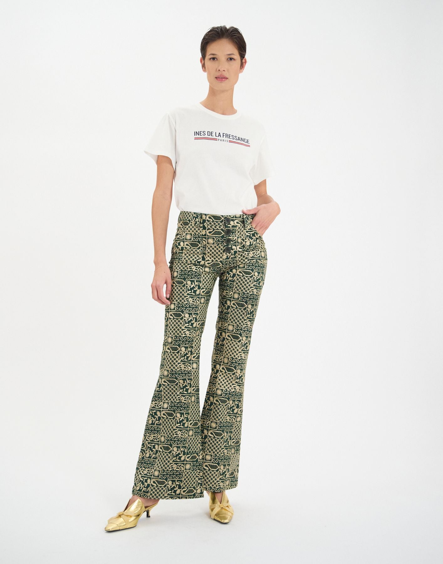 Pantalón Charlotte de algodón bordado verde