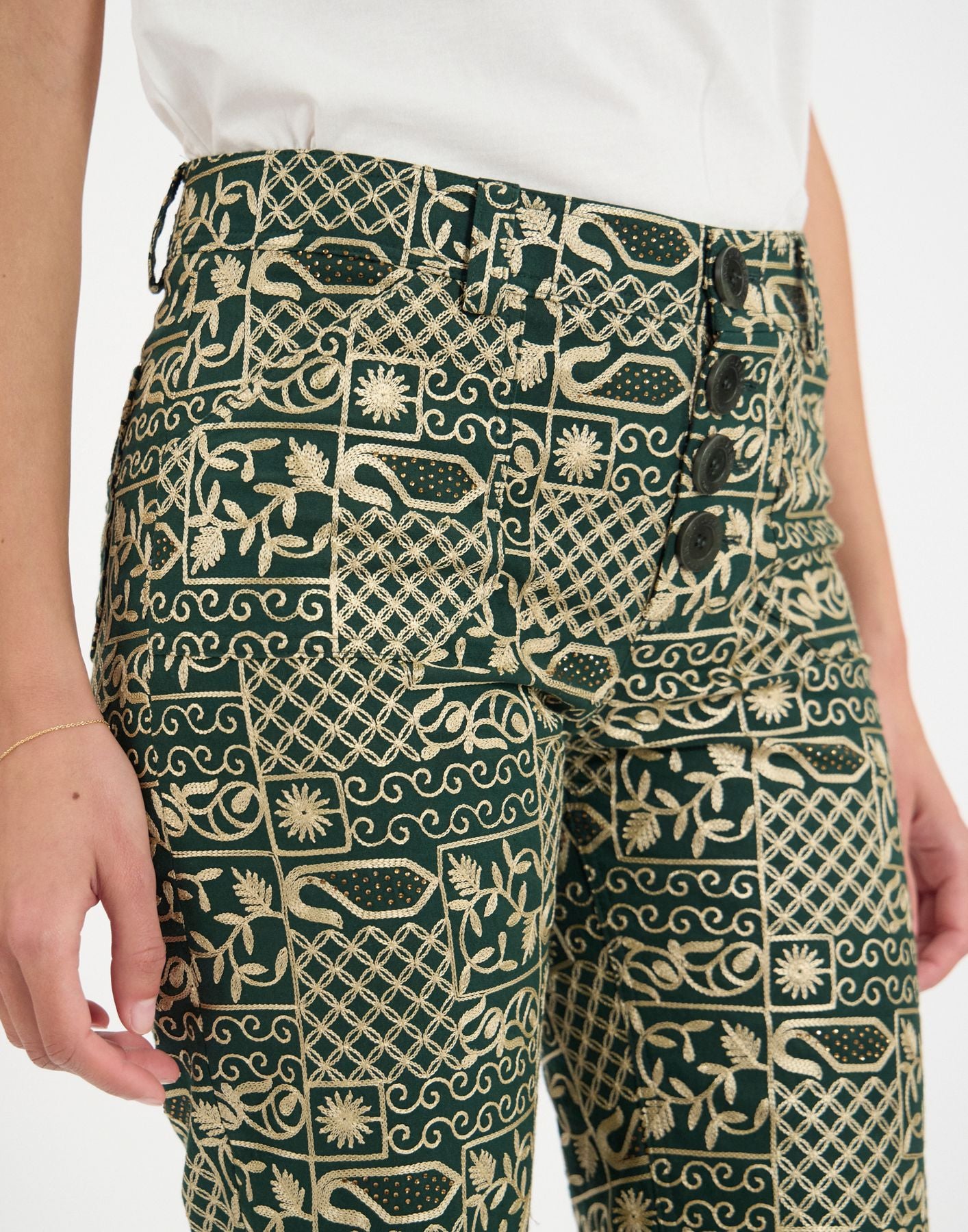 Pantalón Charlotte de algodón bordado verde