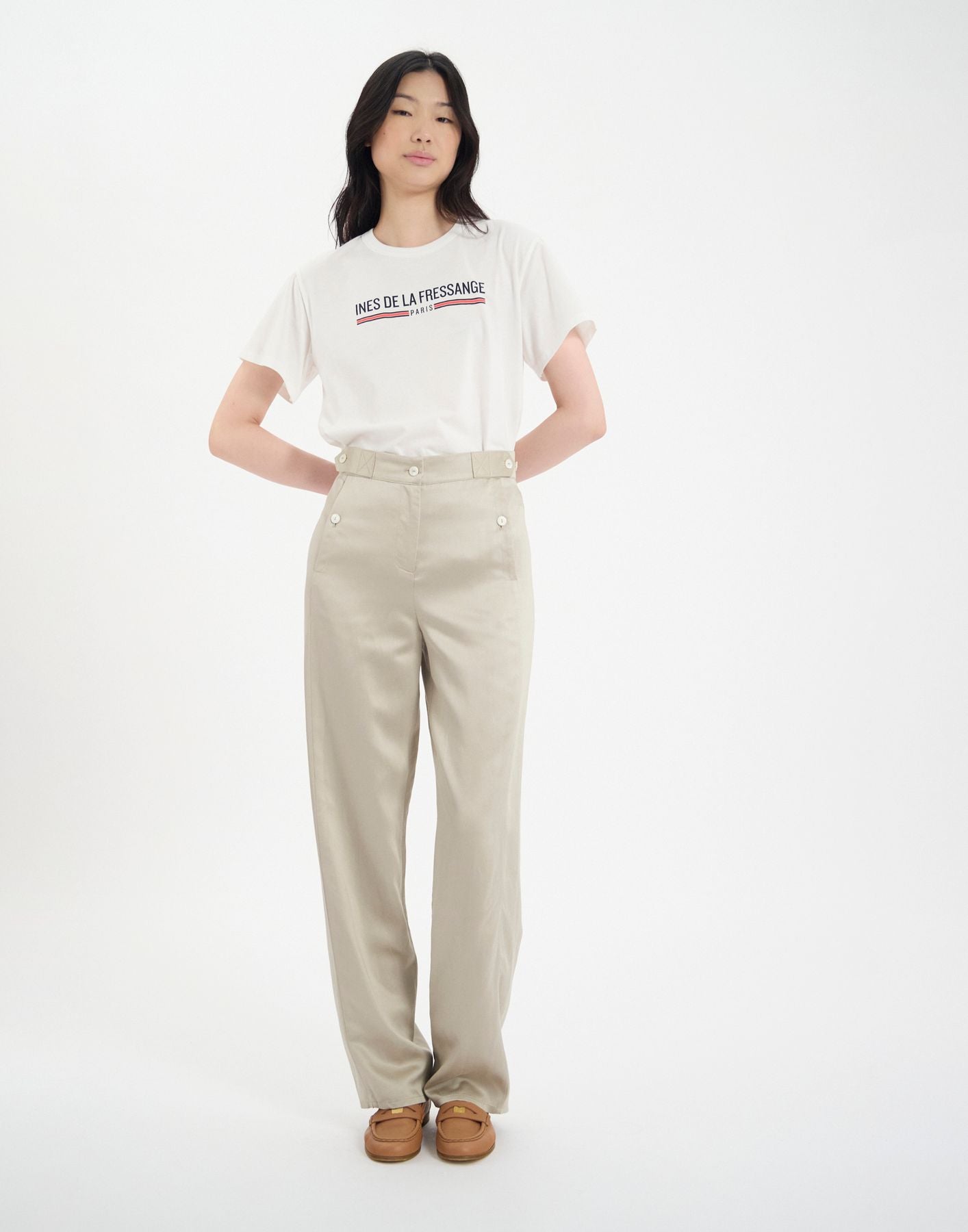 Pantalon à pinces Piotr en lin mélangé doré