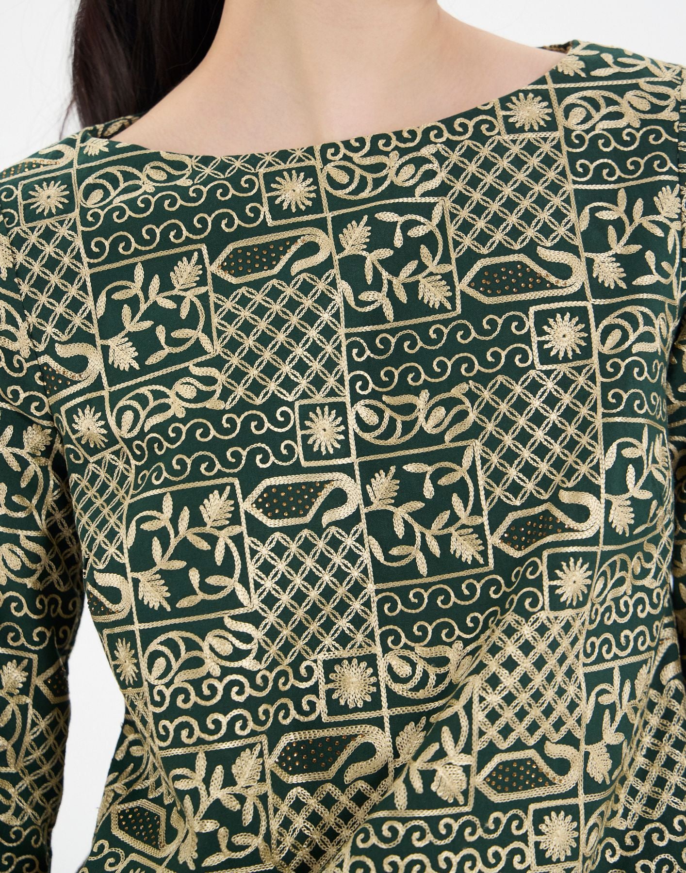 Megan dress in green embroidered cotton