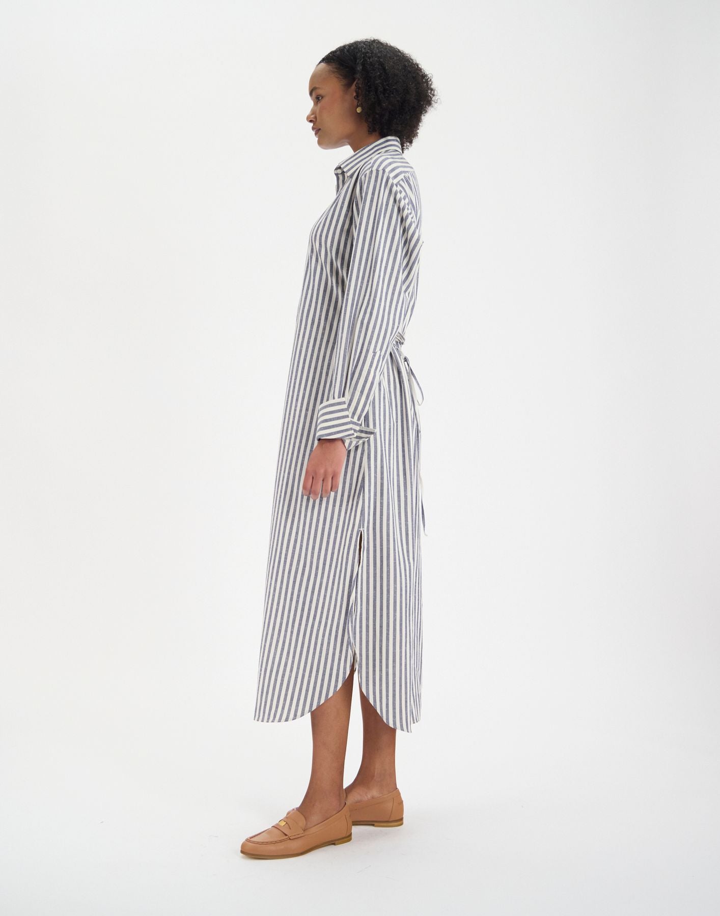 Robe Douglas en coton bleue à rayures épaisses