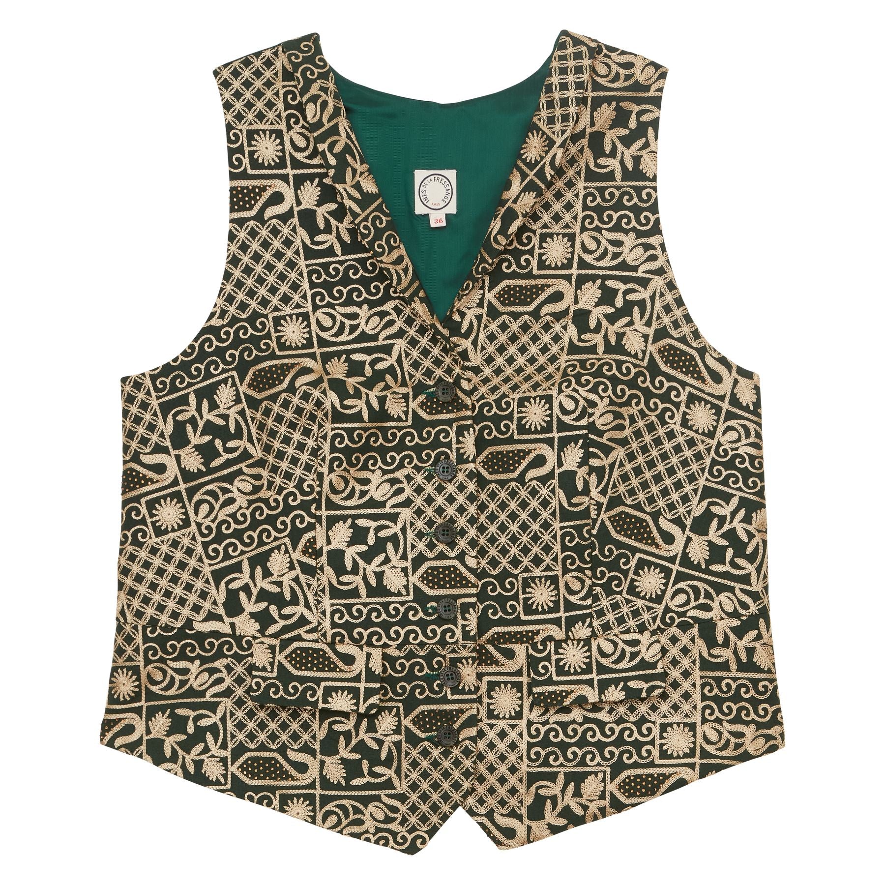 Gilet Robinson in cotone ricamato verde