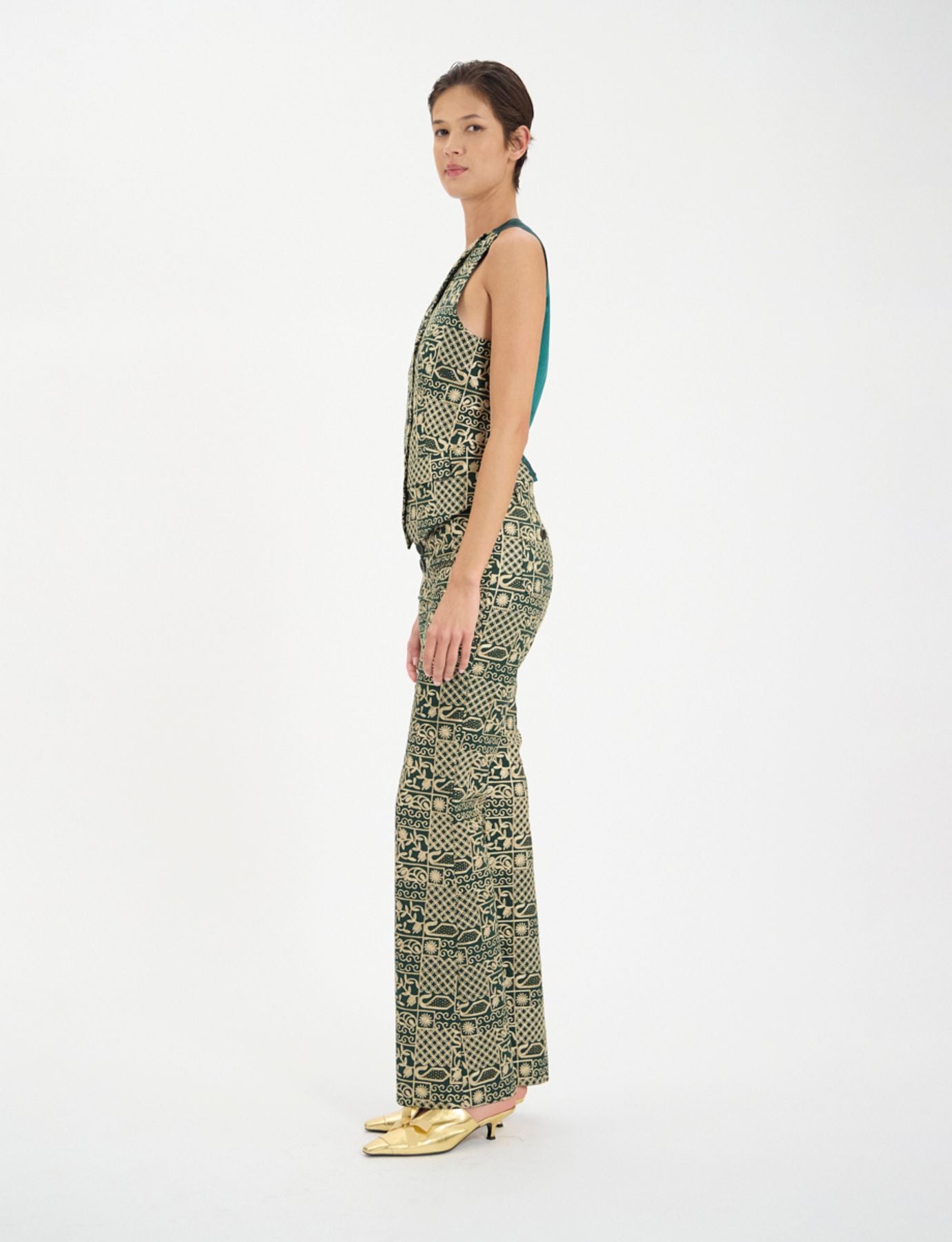 Gilet Robinson in cotone ricamato verde