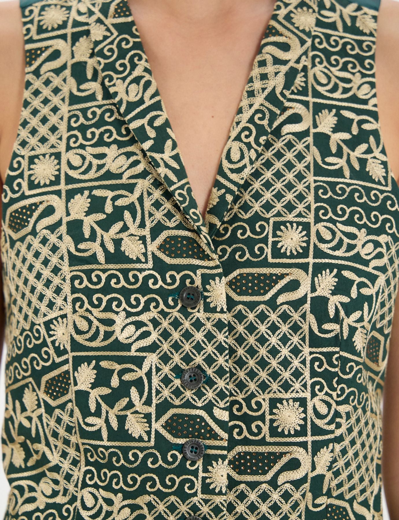 Gilet Robinson in cotone ricamato verde