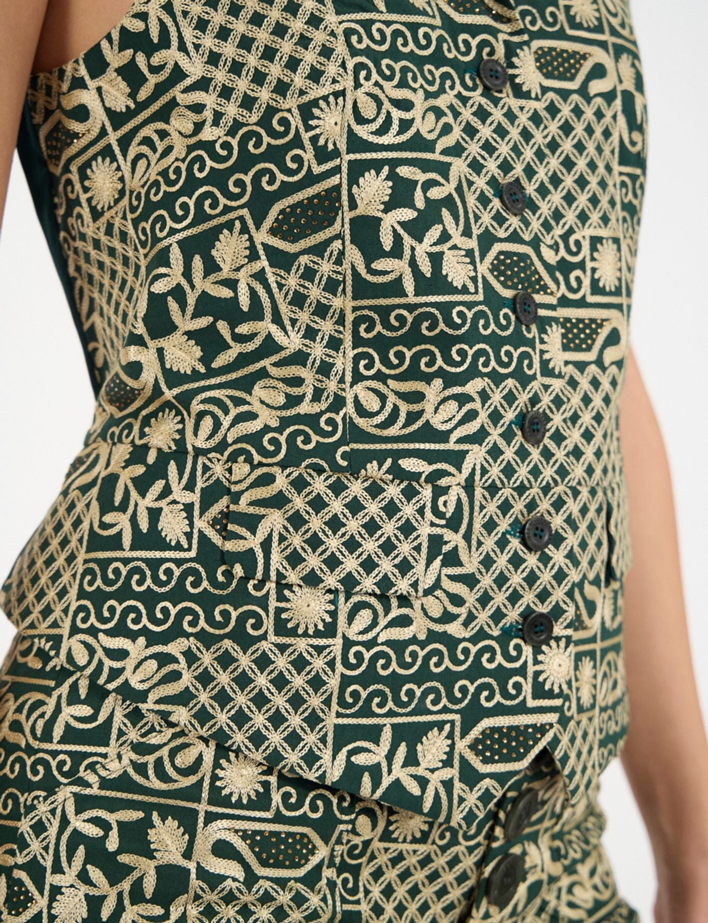 Gilet Robinson in cotone ricamato verde
