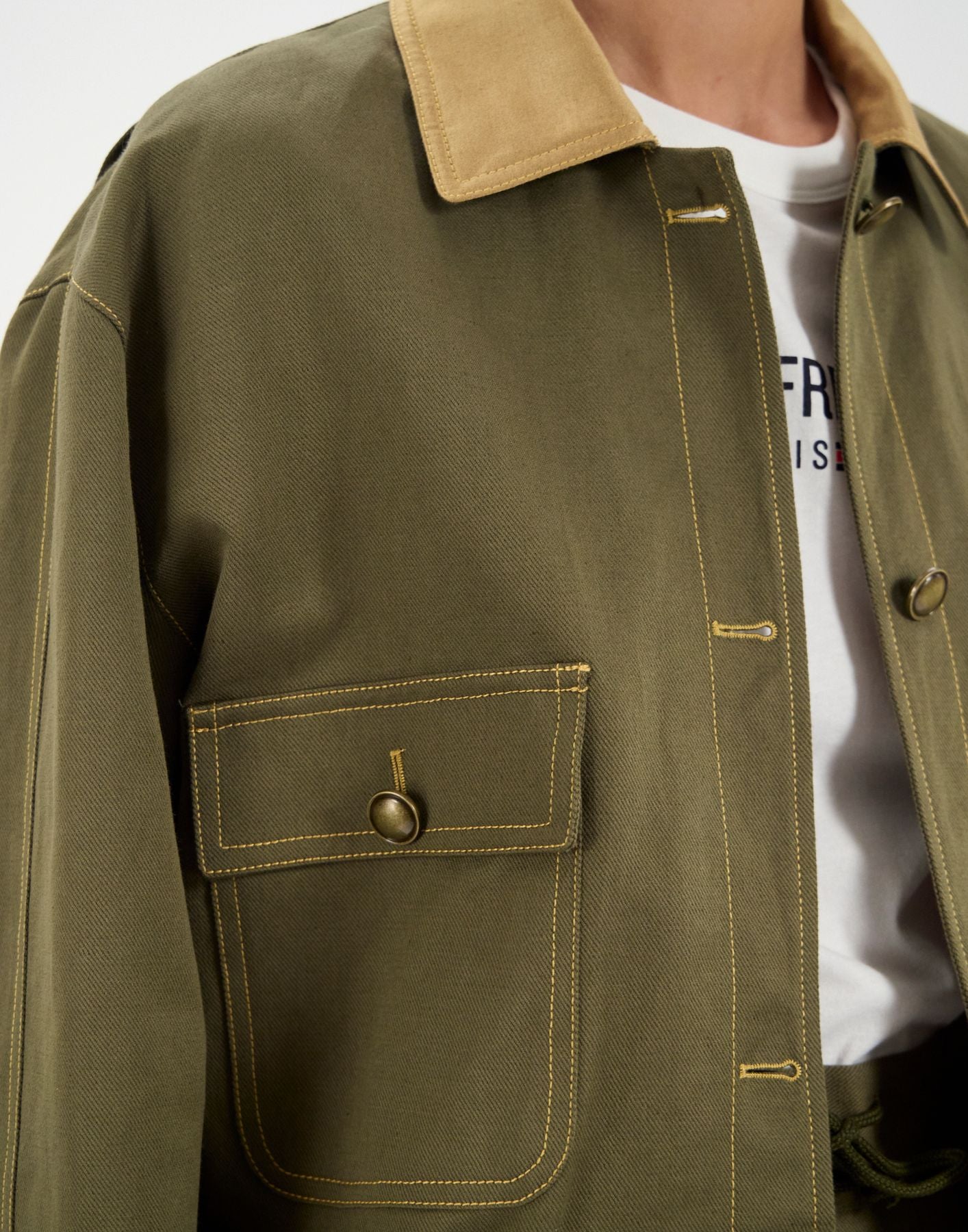 Chaqueta de trabajo Melchior de lino y algodón color caqui