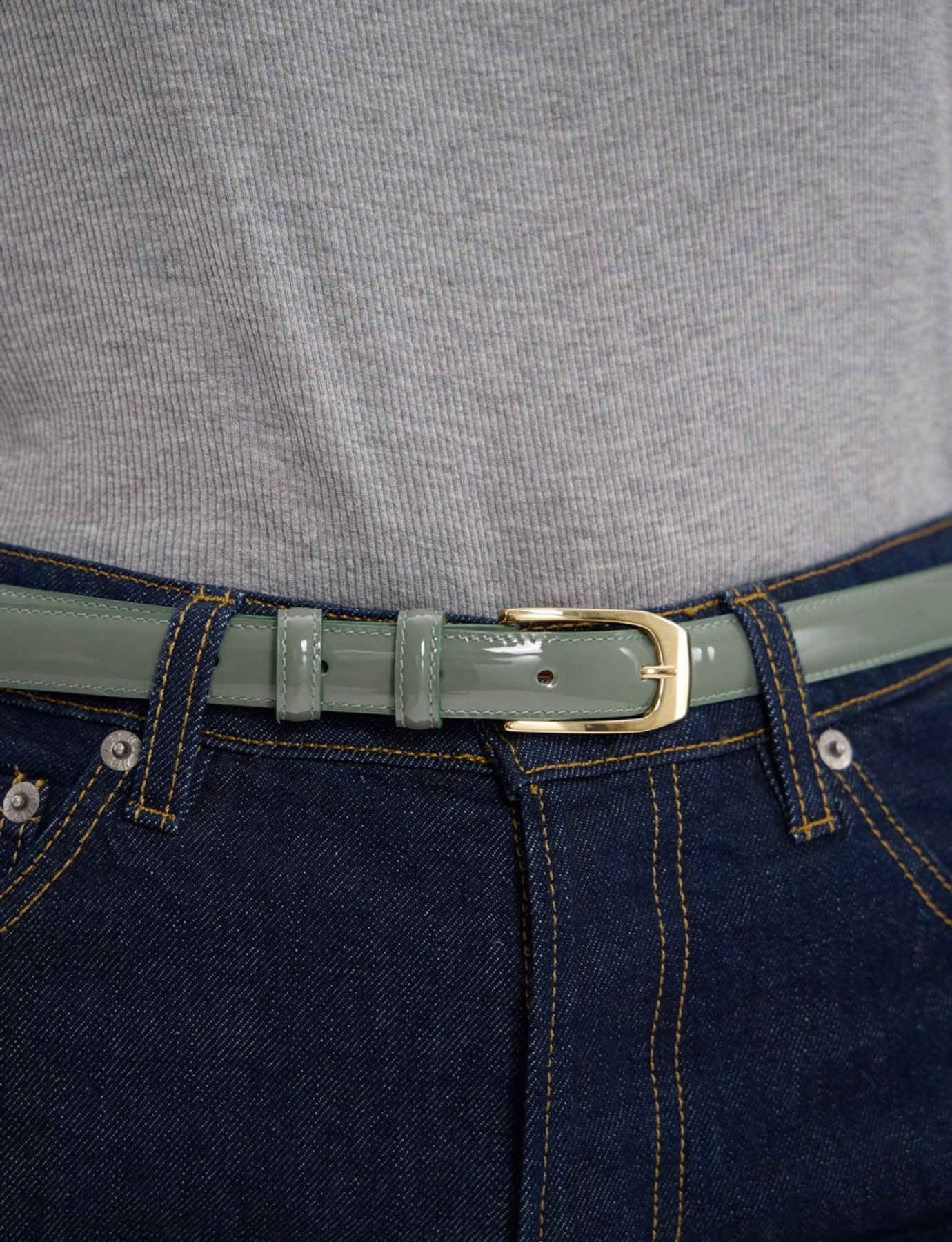 Aurelia almond green patent leather belt