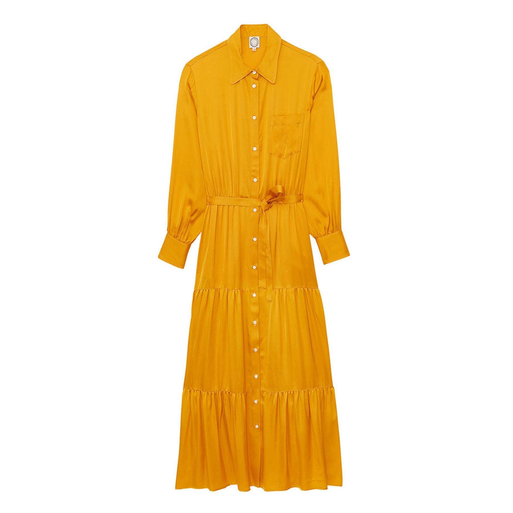 Robe Léna longue à volant bouton d'or