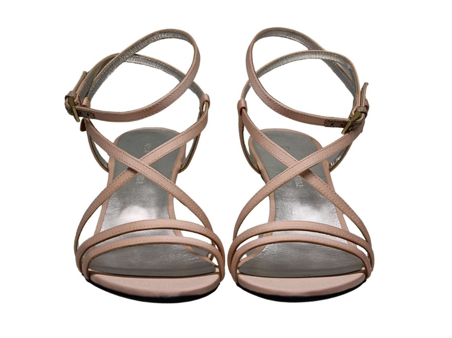 Thea-Sandale mit gekreuzten Riemchen aus beige-rosafarbenem Satin