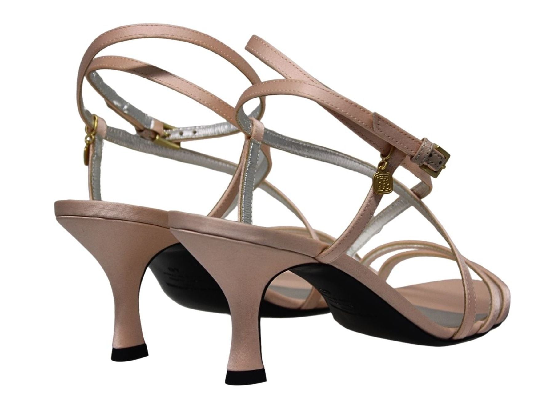 Thea-Sandale mit gekreuzten Riemchen aus beige-rosafarbenem Satin