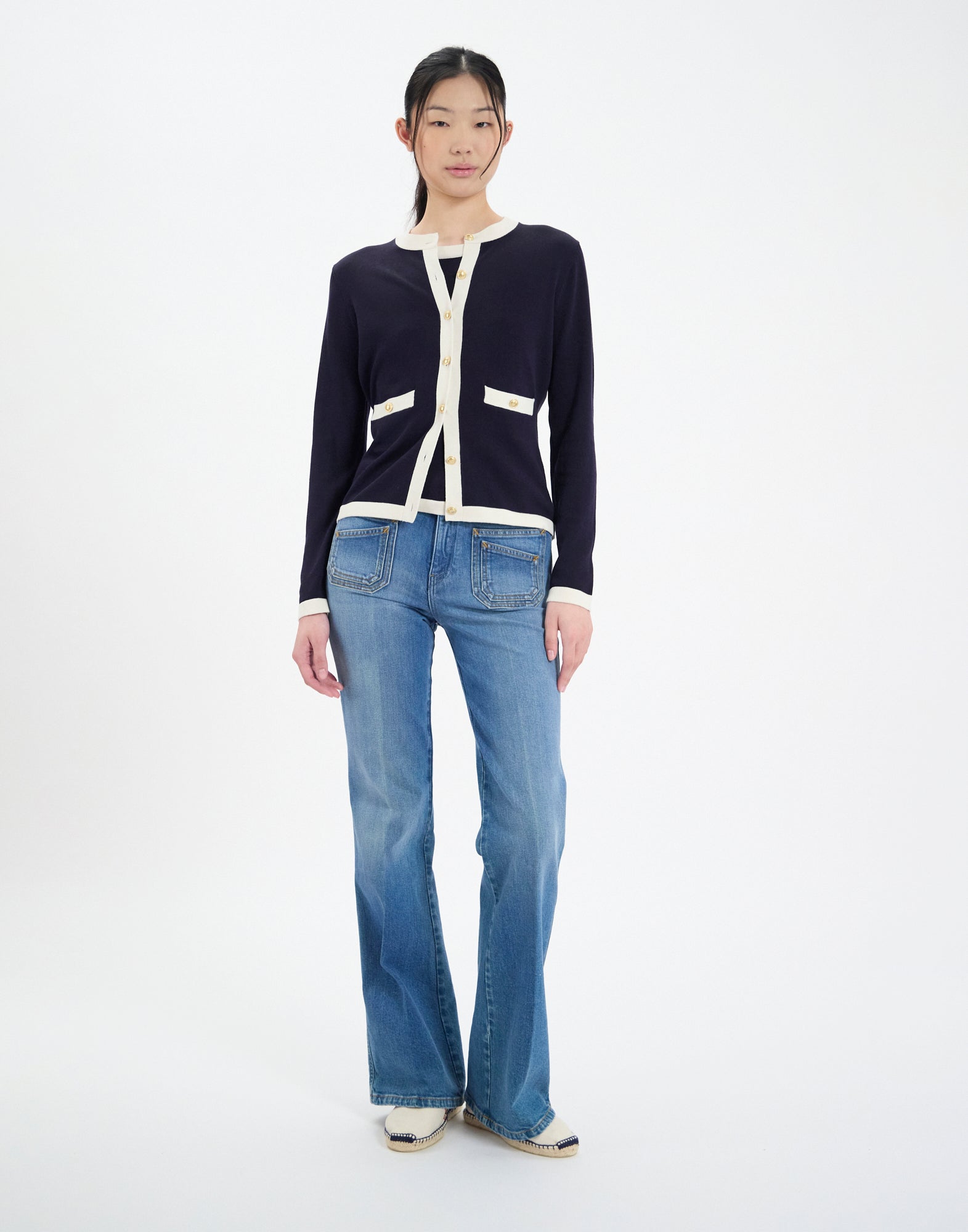 Cardigan Corentin en soie et coton marine