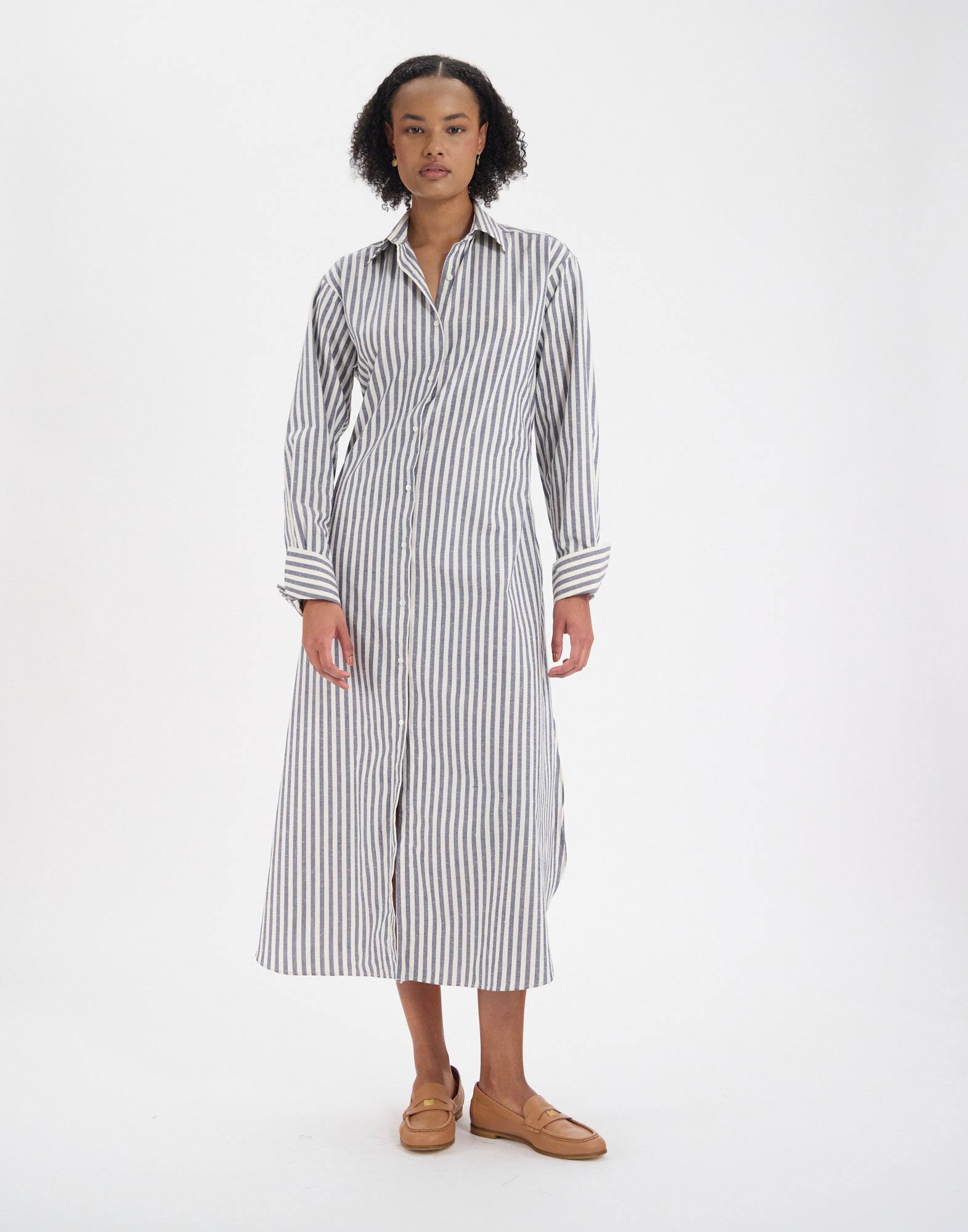 Robe Douglas en coton bleue à rayures épaisses