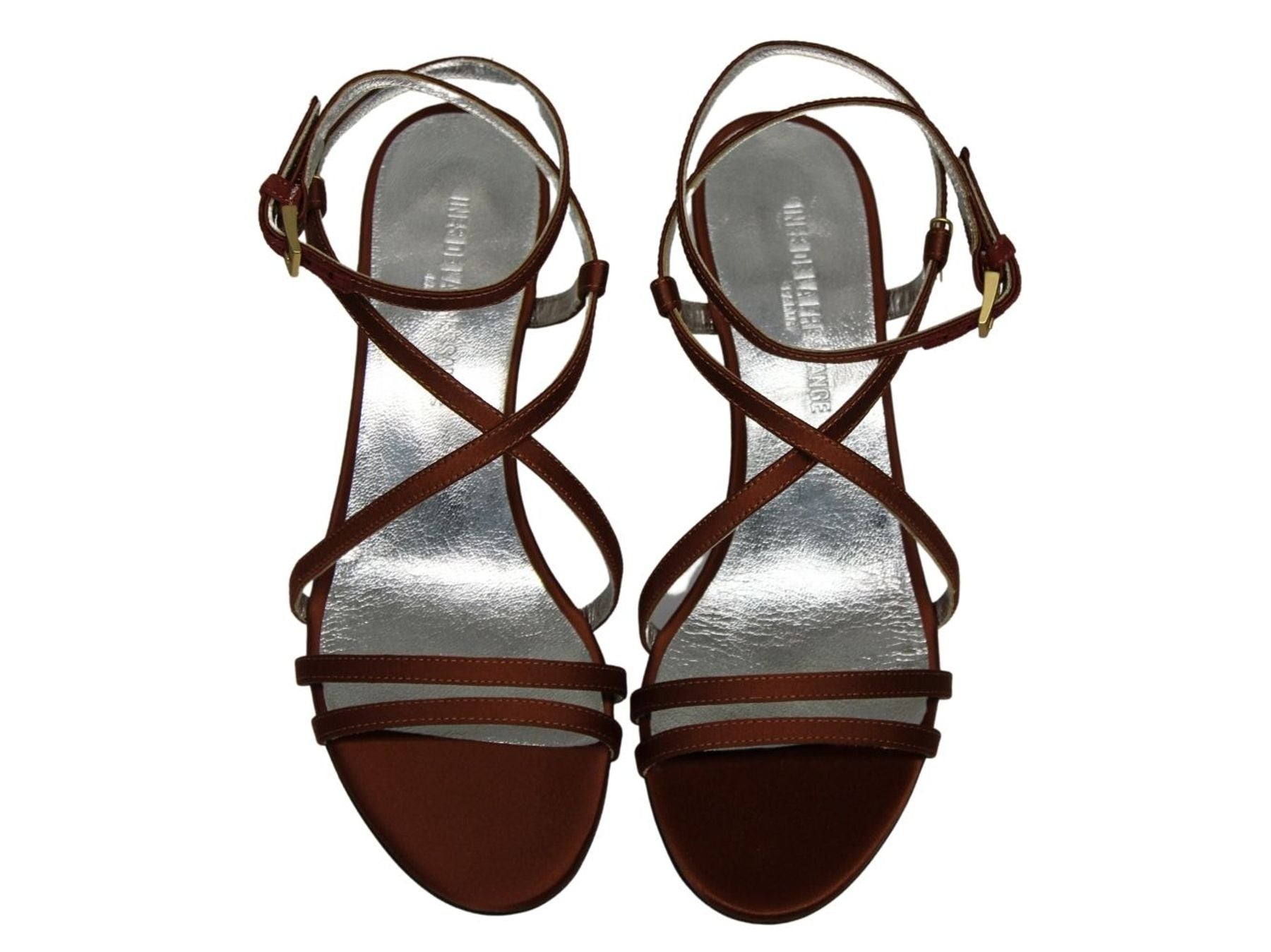 Sandales à talon, brides satin tabac
