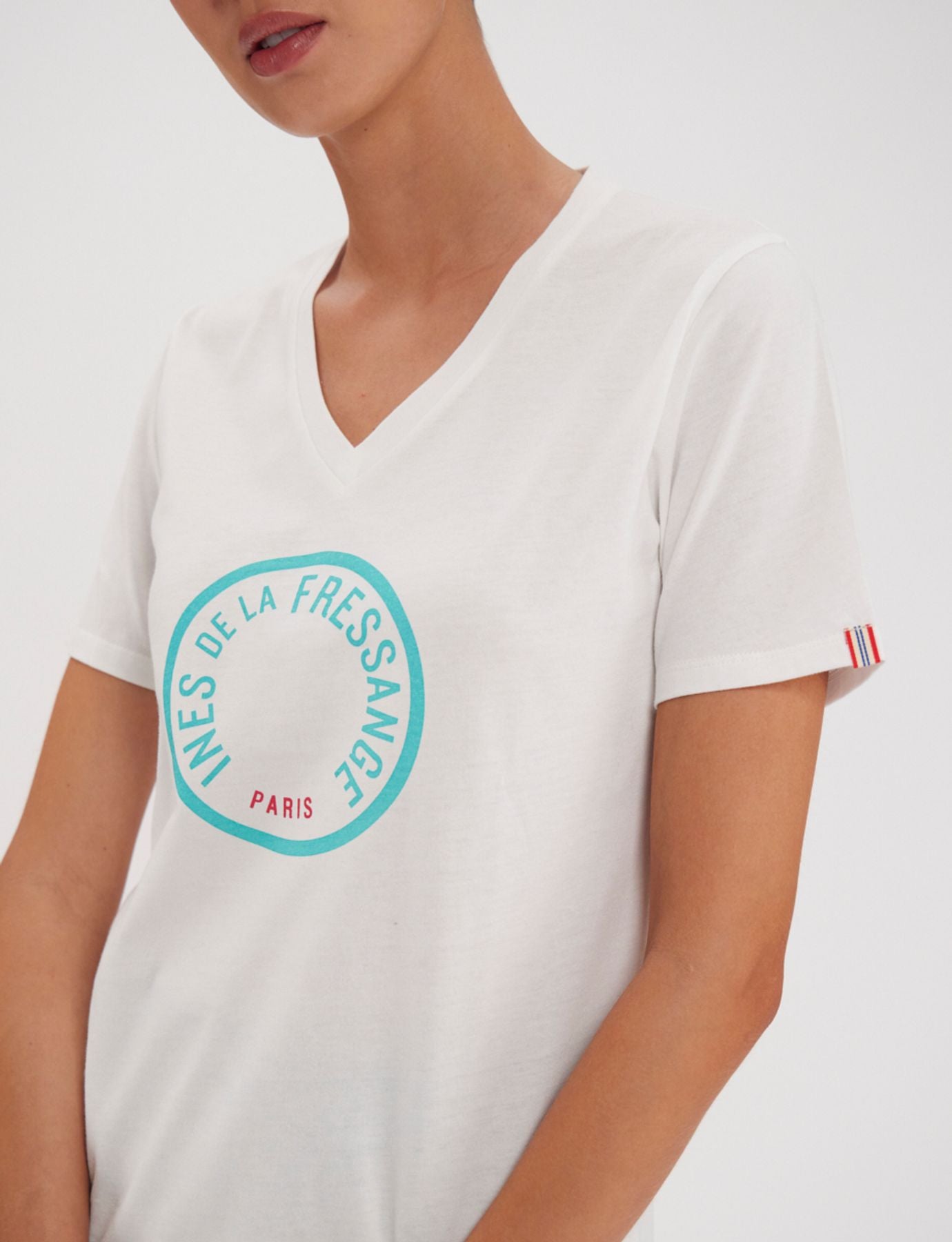 Tee Shirt Pia blanc logo turquoise