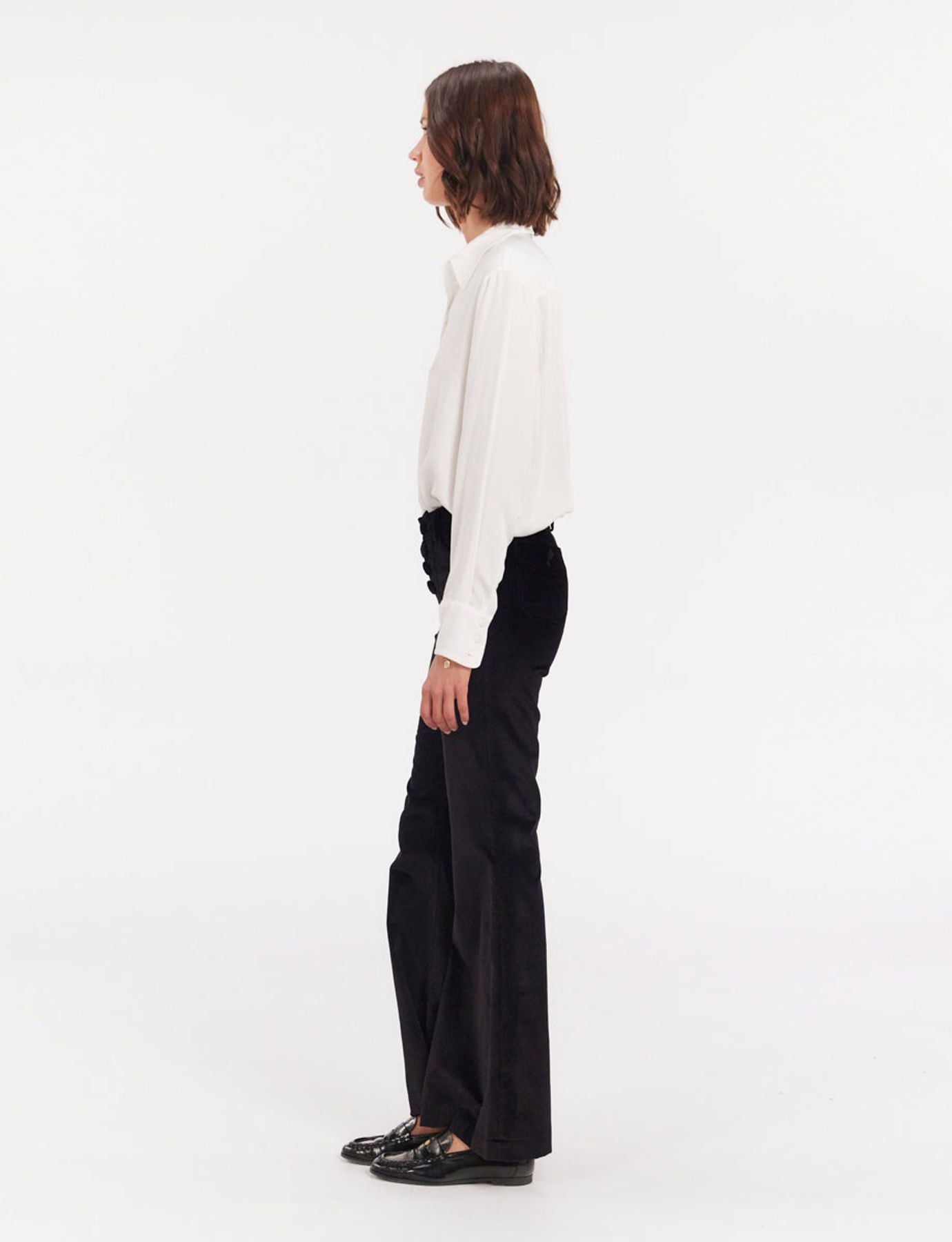 Charlotte black smooth velvet flare trousers