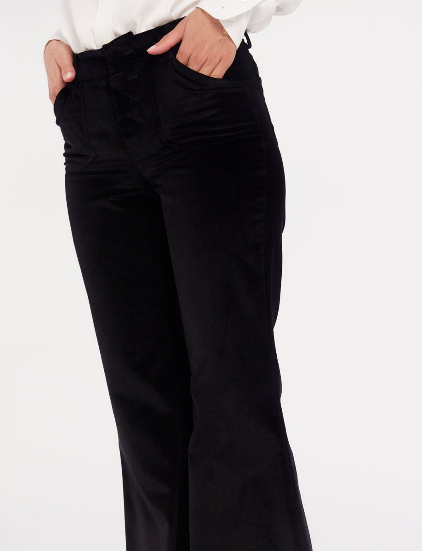 Charlotte black smooth velvet flare trousers